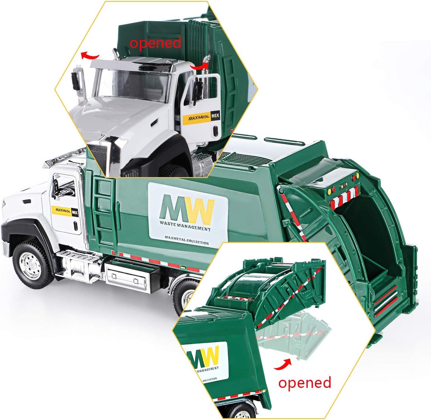 G.C 3 Pack Diecast Transport Vehicles Set - Garbage Truck, Tanker, Delivery Truck 1:50 Scale Pull Back Metal Model Car Toys for Boys