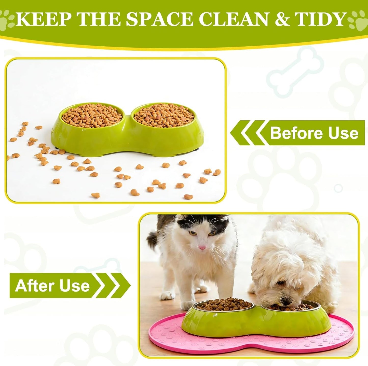 Dog Food Mat, 19x10 Inch Silicone Pet Feeding Mat Non-Slip Double Circle Style Waterproof Dog Water Bowl Tray Raised Edge Protects Floors (Apricot), Intended for Pets Bowl/Fountain