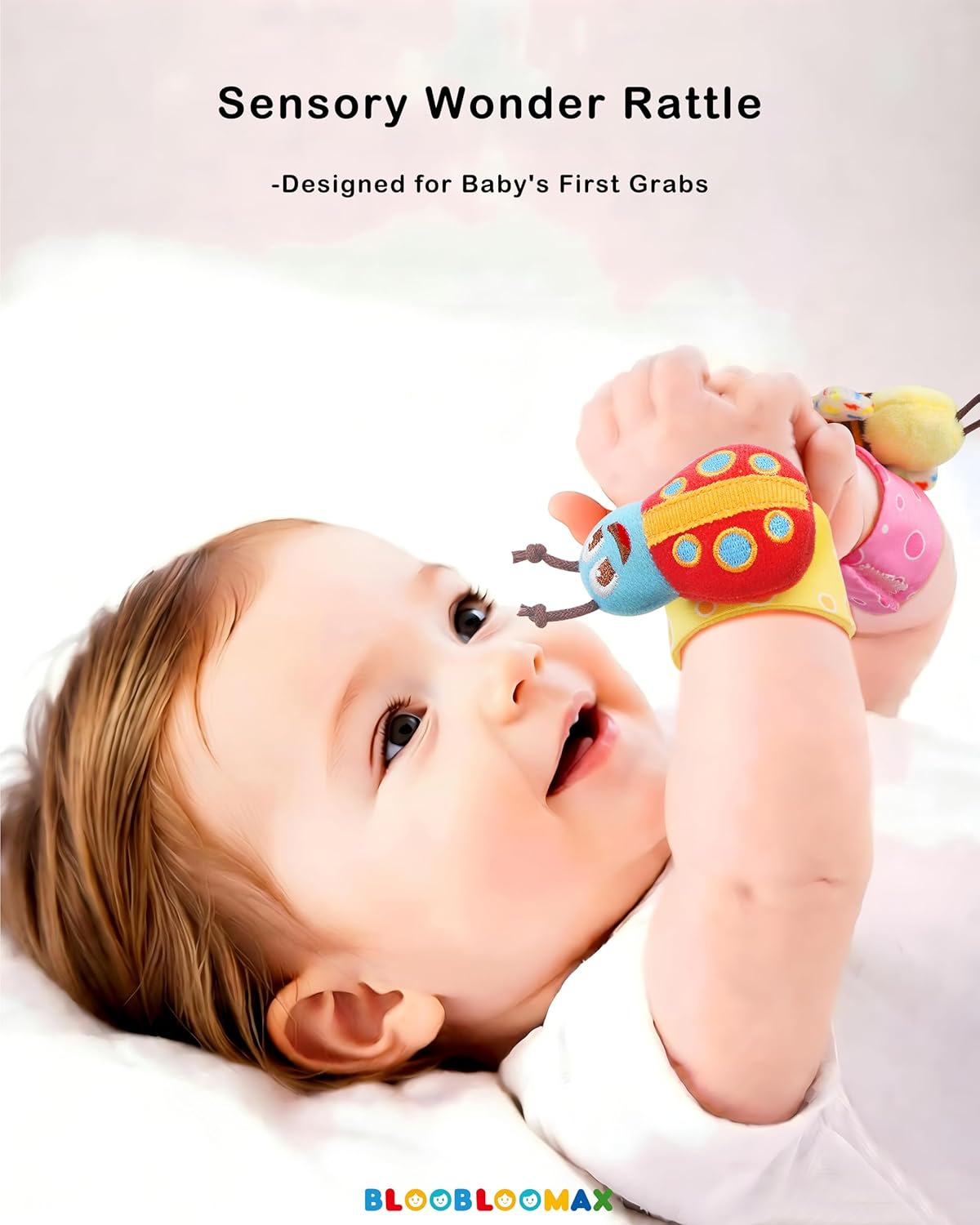 Bloobloomax Wrist Rattle Socks and Foot Finder Set, Infant Girl Boy Toys for Babies 0-36 Months, Newborn Hand & Foot Toys for 0 to 3 Years, Baby Shower Gifts Set Easter Basket Stuffer
