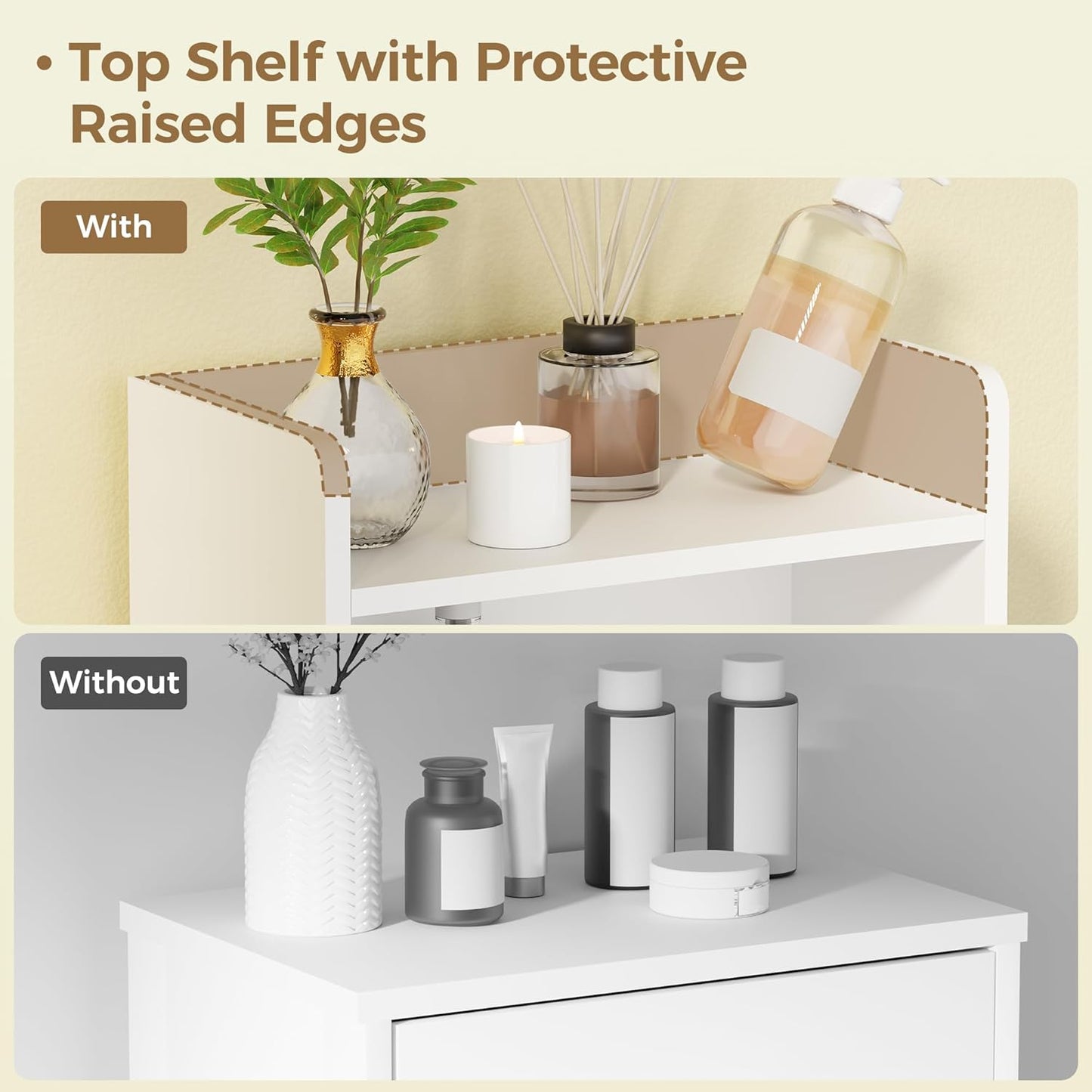 BEWISHOME Bathroom Storage Cabinet, Small Floor Cabinet, Toilet Paper Cabinets with 2 Doors and Shelves, Bathroom Organizers and Storage for Small Spaces, White 7.9" D x 14.6" W x 31" H YYG08W