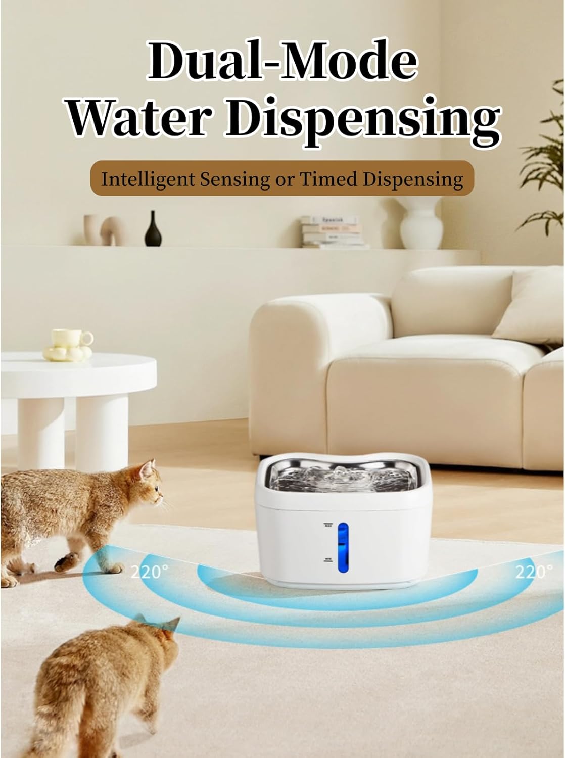 Dog & Cat Water Fountain, 2.5L Automatic Sensing Circulating Pets Drinking Dispenser with Filter, Quiet Indoor Animal Watering Fountains for Pets, Water Electricity Separation
