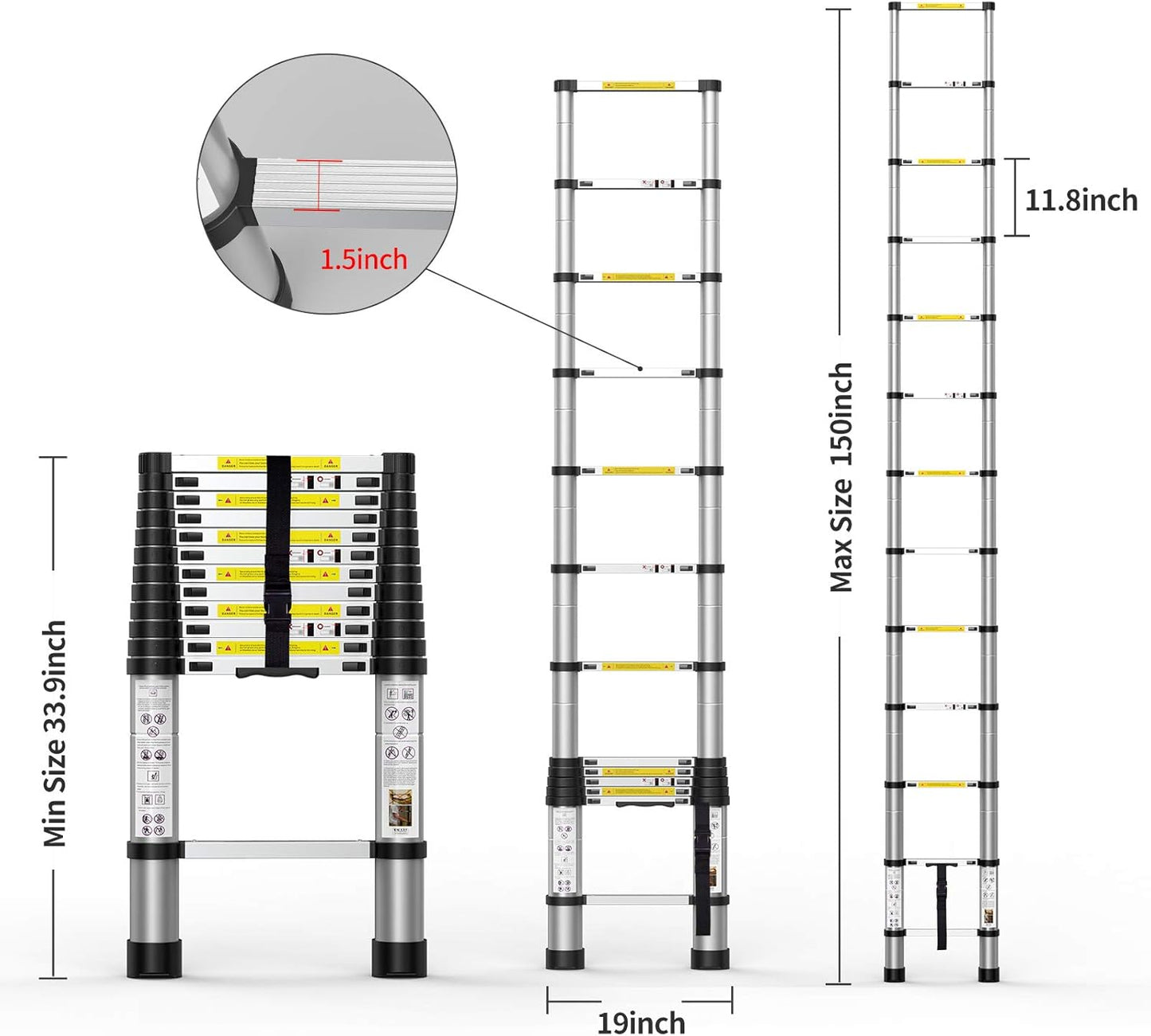 Telescoping Extension Ladder 12.5FT, Aluminum Telescopic Ladders with Carry Bag for Outdoor Indoor Use