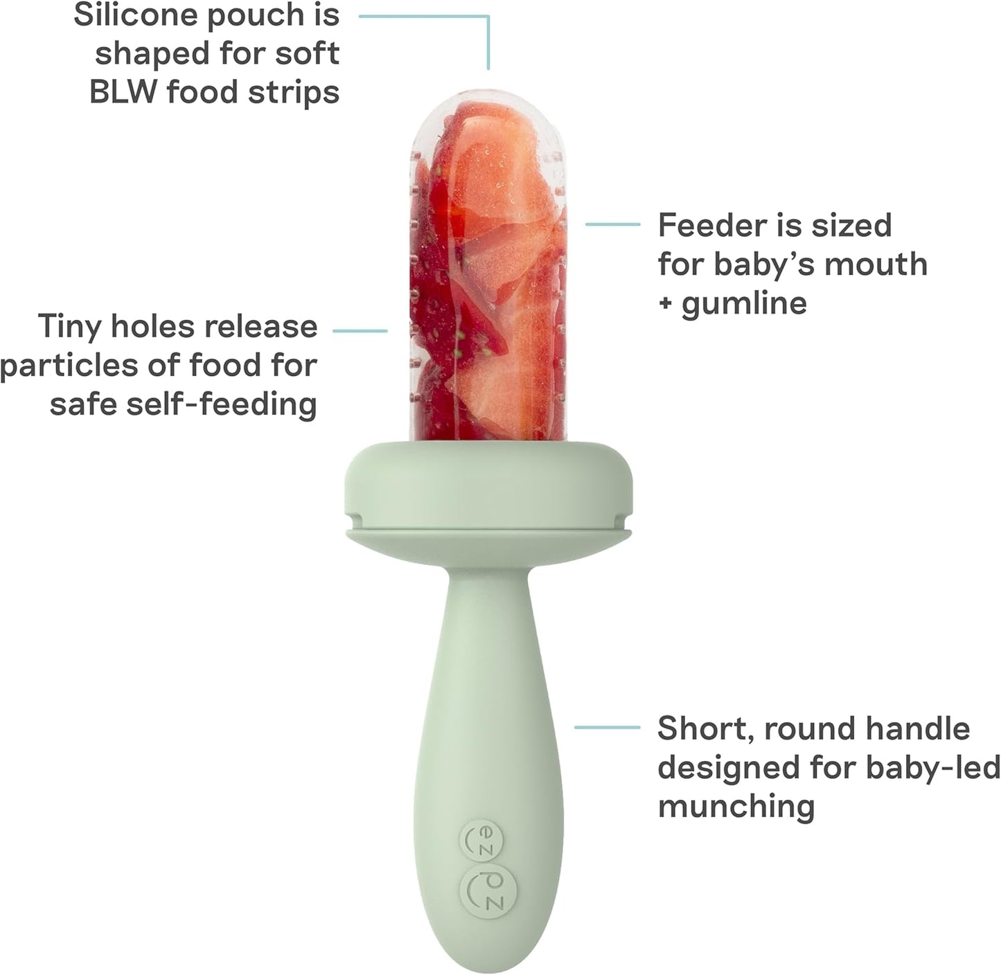 ezpz Baby-Led Gumline Feeder (Sage) - Silicone Fruit Feeder for Infants 4 Months + - Baby Feeding Essentials - BLW Tools - Works Best with Compatible Ice Tray (Sold Separately)