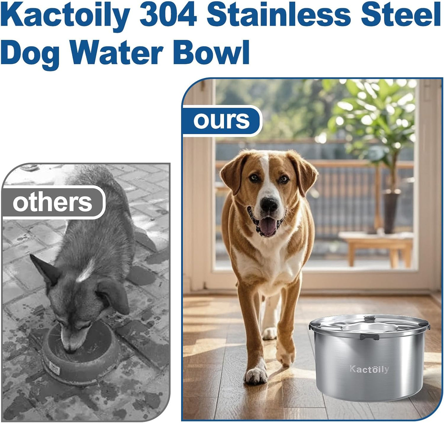 kactoily 1.47 Gal Stainless Steel Dog Water Bowl, 24 Cups Large No Spill Dog Bowl with Floating Disk, Splash Proof Slow Water Drinking for Messy Drinkers