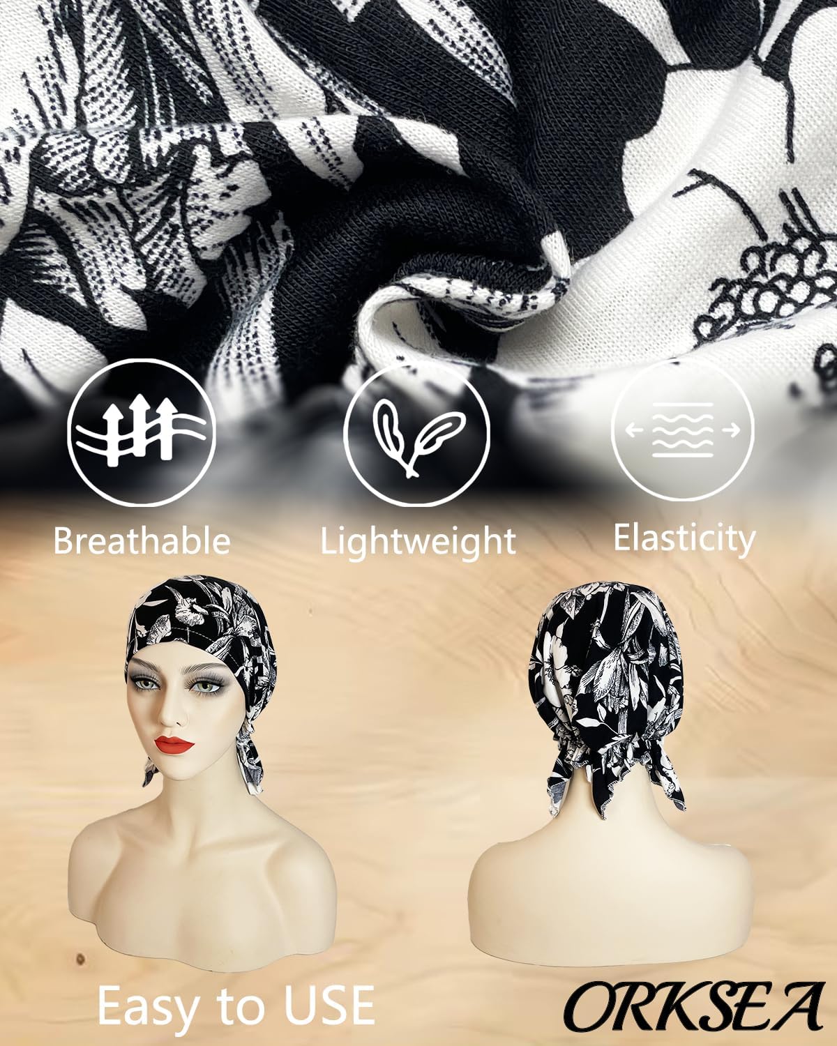 Chemo Headwear for Women Pre-Tied Head Scarf Slip On Headwraps Soft Turbans Cancer Hats Beanie Coverings Scarves