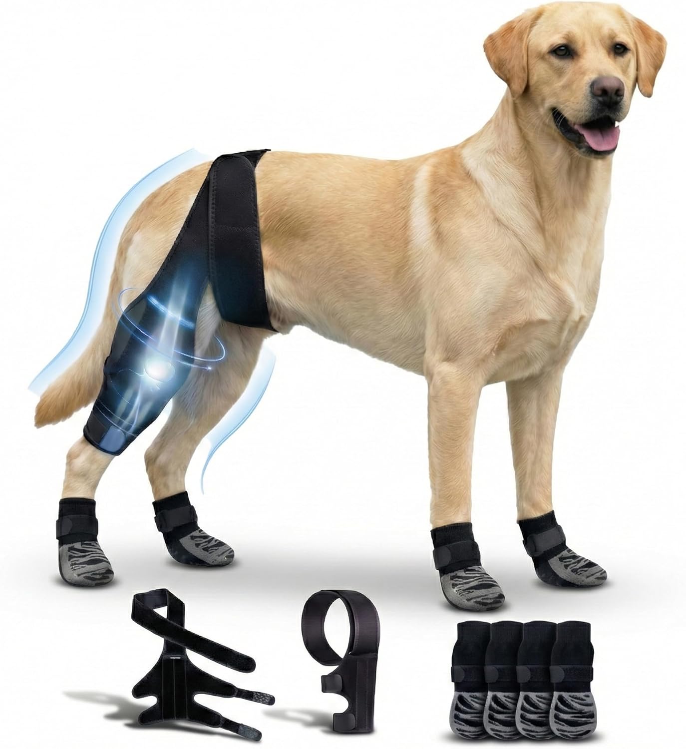 Dog Rear Leg Support Brace with Anti-Slip Socks – Adjustable for Joint Pain Relief and Recovery, Improves Mobility for Walking & Outdoor Use, Durable Black Size L (ACL Support)