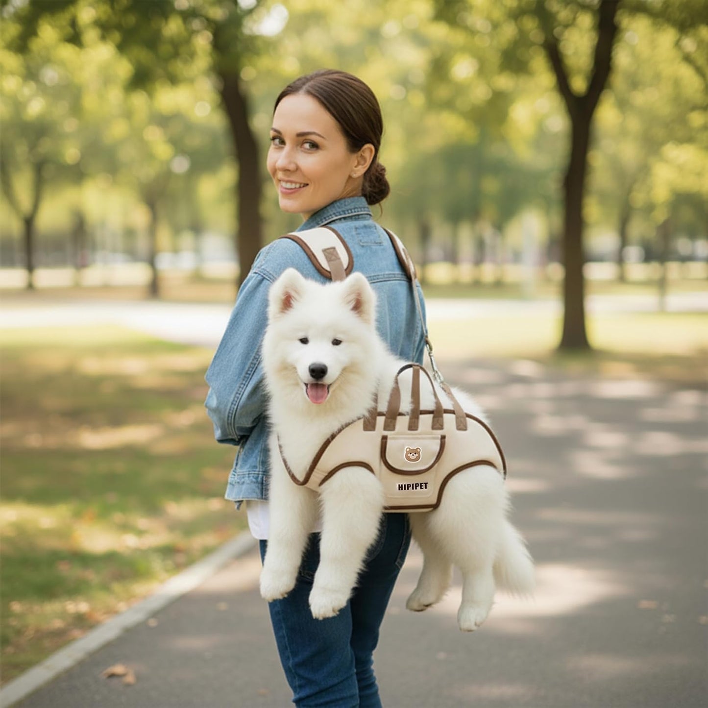 Dog Sling Backpack Carriers - Adjustable Pet Lift Harness Gear, Breathable Dogs Carrying Lifting with Traction Leash Shoulder Straps and Treat Bag for Walking Hiking Travel (XL, 18-23lbs)