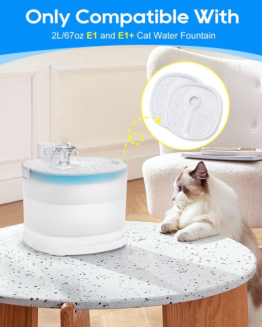 Cat Water Fountain Filter Replacement Compatible with 2L/67oz E1 and E1+ Automatic Cat Water Dispenser Wireless Pet Fountain Battery Operated, Multilayer Filter, 8 PACK