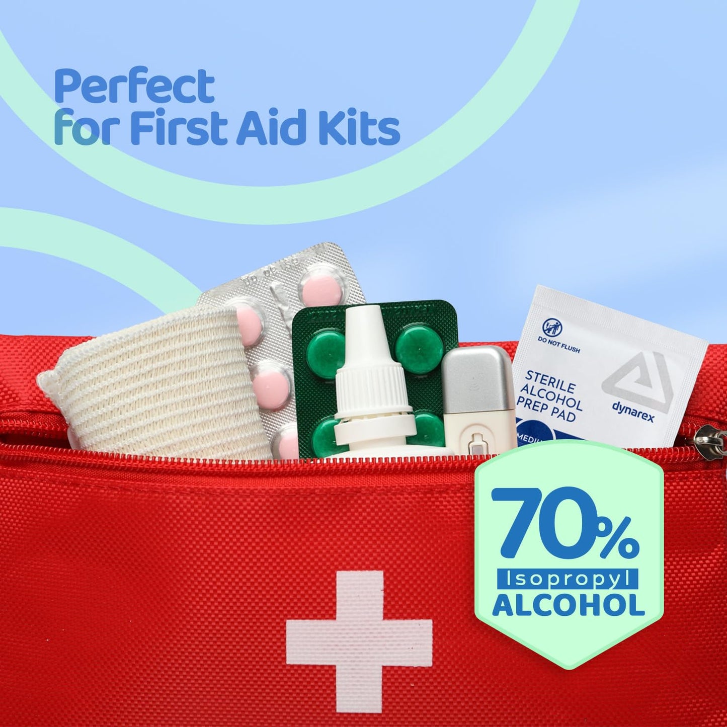 Dynarex DynaSafety Sterile Alcohol Prep Pads - Medium - 70% Isopropyl Alcohol, Individually Wrapped, Soft Cleaning Wipes - 200 per Box