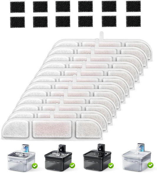 Cat Water Fountain Filter,Replacement Filters for 84oz/2.5L Battery Operated Pet Water Fountain (12Pcs)