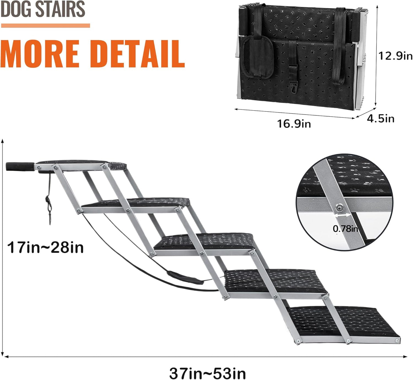 Dog Ramps for Large Dogs - Portable Dog Steps for Cars and SUV, Truck, Lightweight Non-Slip Dog Stairs Support Up to 200 Lbs