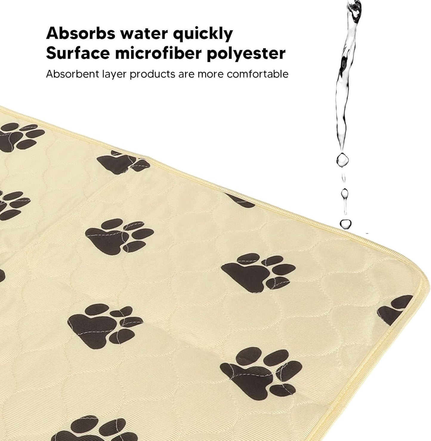 Washable Dog Pee Pad Absorbent Reusable Pet Training Pads for Dogs Cats Pets High Density Edge Wrapping Soft Surface Fabric Anti Slip Bottom Quilted Pattern Design Polyester Size (Beige)