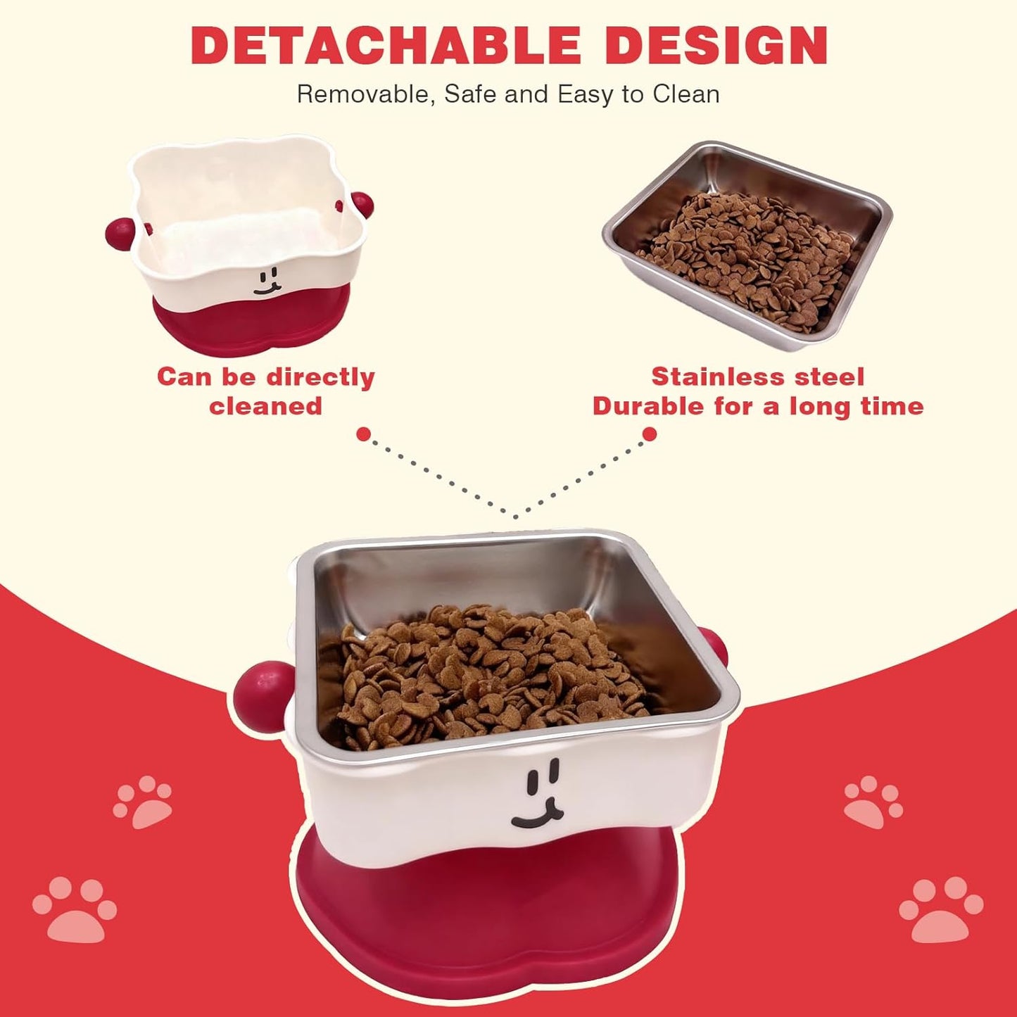 Elevated Cat & Small Dog Bowl - 30° Slanted Anti-Slip Feeding Bowl, Detachable Stainless Steel Design, Reduces Stomach Pressure, Comfortable Eating Posture, Easy to Clean, Fits Cats & Small Breeds