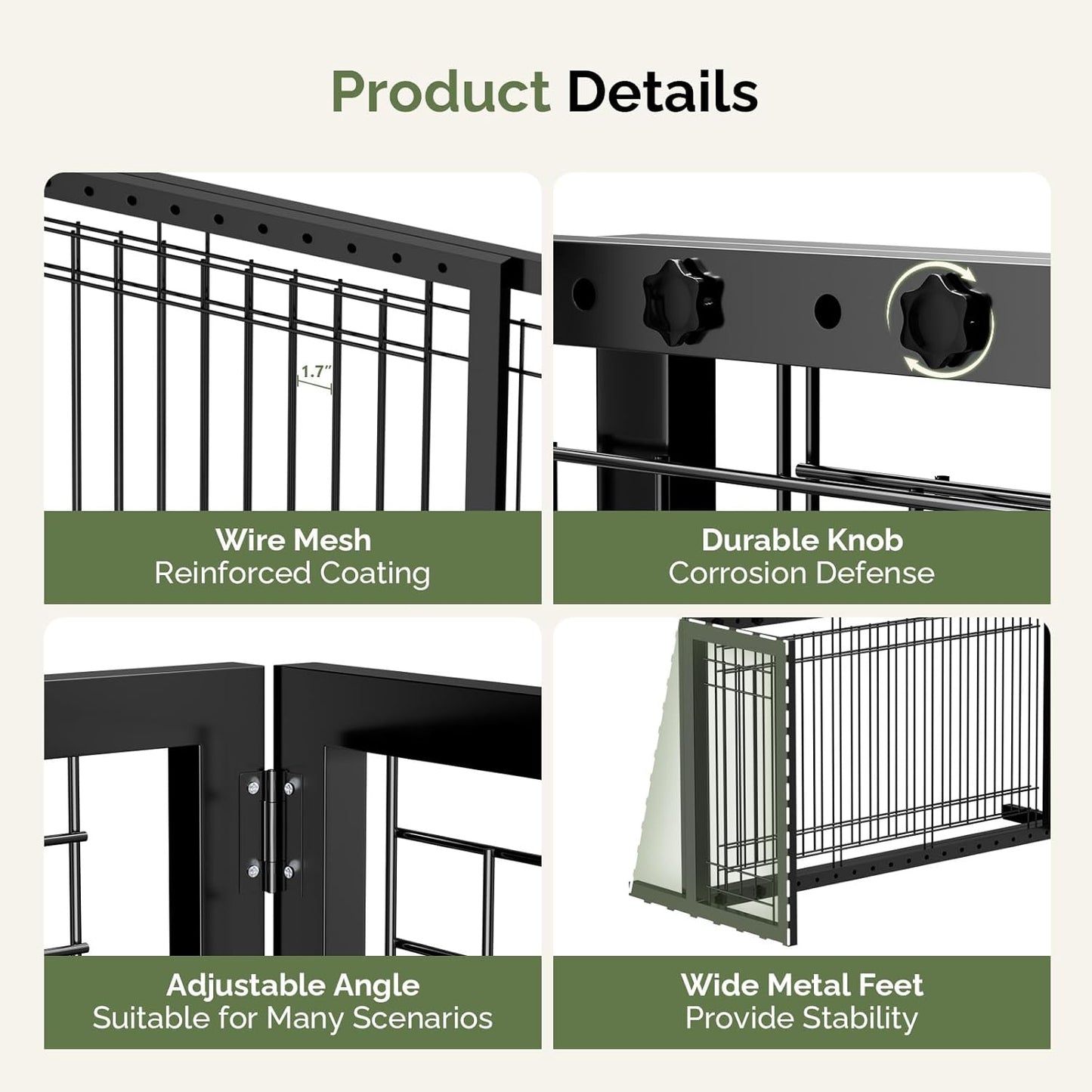 Outvita Dog Gate FreeStanding, 21" Height Pet Gate Extra Wide Dog Gates for Stairs Doorways Front Porch Fireplace, 39" - 67" Wide Metal Adjustable Pet Fence Indoor, Black