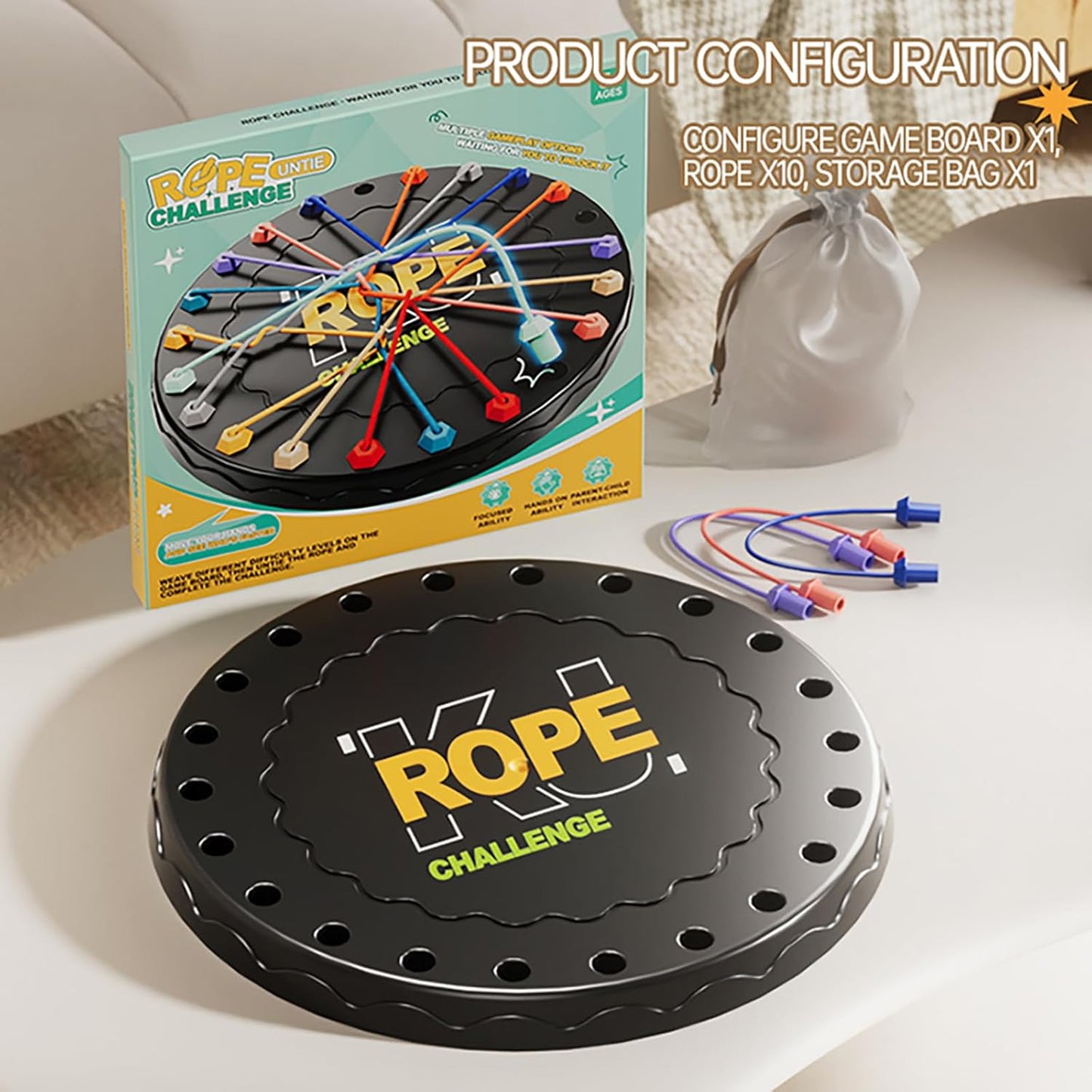 Rope Untangling Puzzle Game, Educational Strategy Board Game for Kids & Adults, Family Travel Party Games with Multi-Level Challenges, Gifts for All Ages(Manual on Box) Easter Basket Stuffers