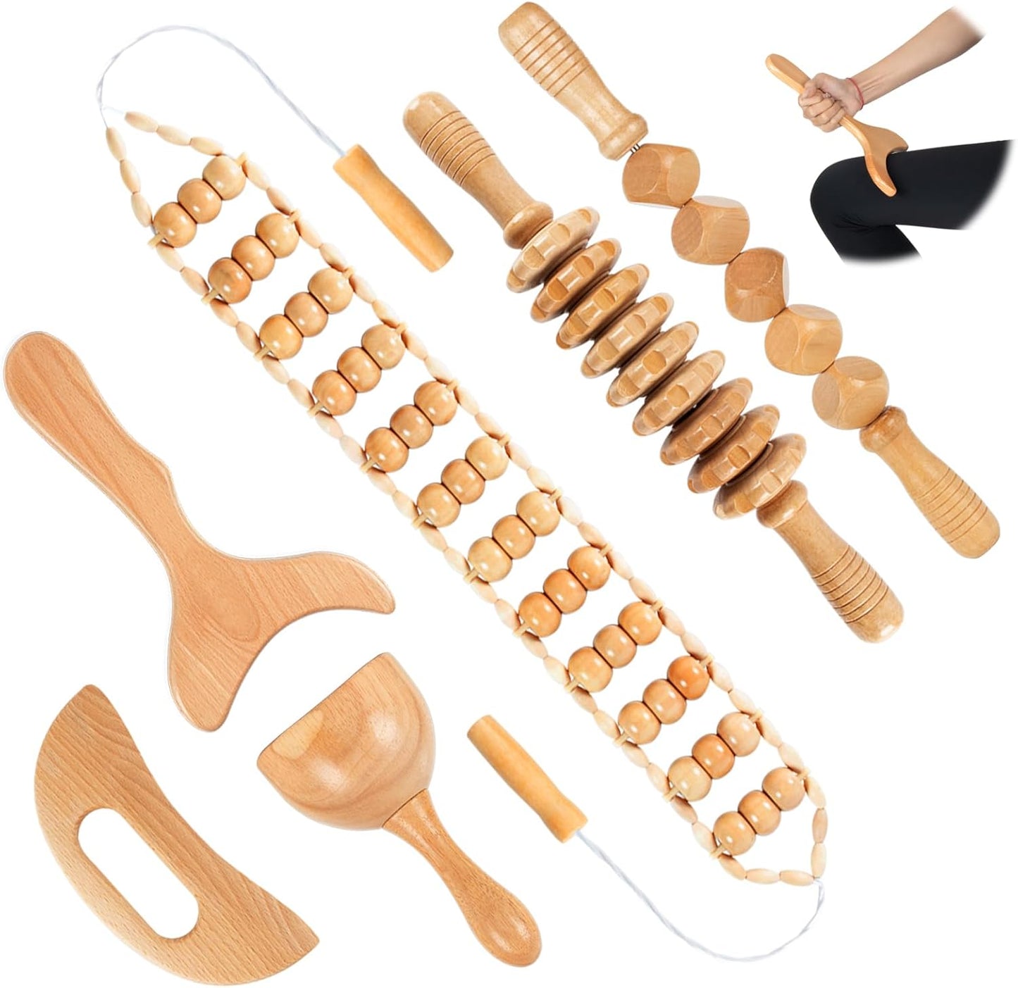 Wood Therapy Massage Tool 6 in 1,Lymphatic Drainage Massager Maderoterapia Kit Professional Body Cellulite Massager for Body Sculpting,Contouring,Relief Muscle,Anti-Cellulite