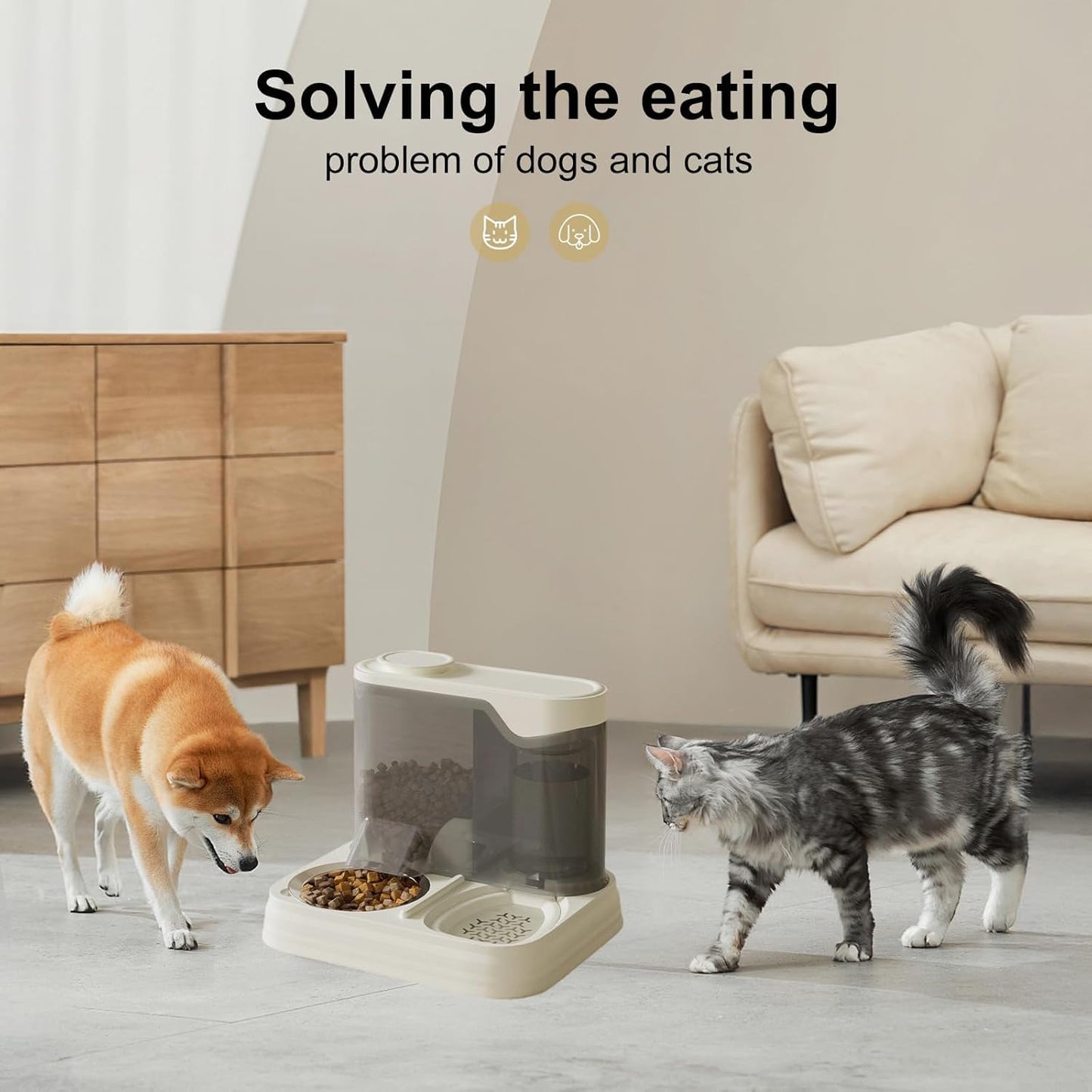 Space-Saving Elevated Dog Feeder with Integrated Water Bottle Removable Anti-Slip Dish Leak-Resistant Anti Spill Pet Food Bowl with Water Fountains