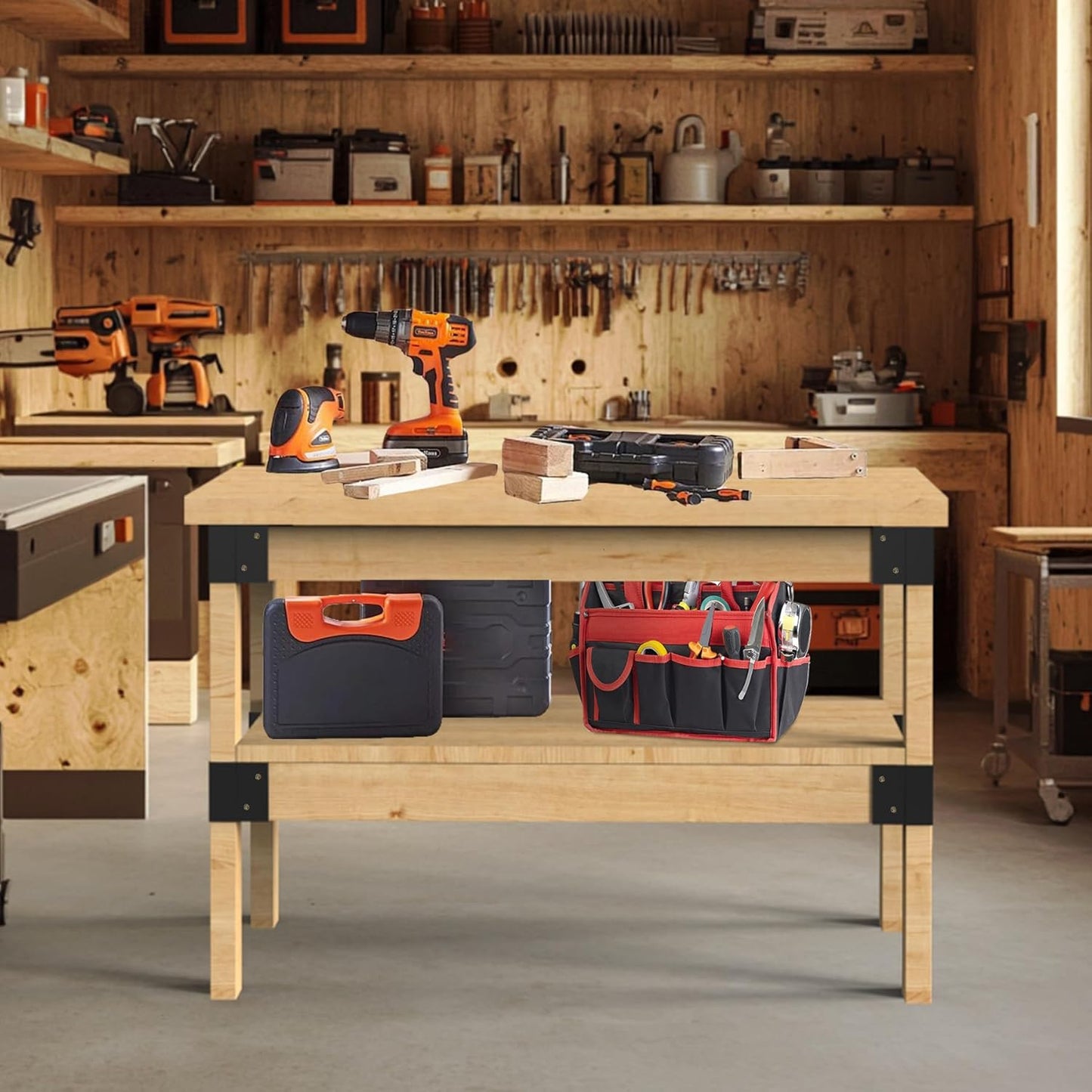 2' x 4' Basics Workbench Kit, 8 PCS Heavy Duty 3-Way Brackets for Garage Workbench Legs Brackets, Metal DIY Work Bench Kit Suitable for Shelving, Work Table, Lumber Not Included