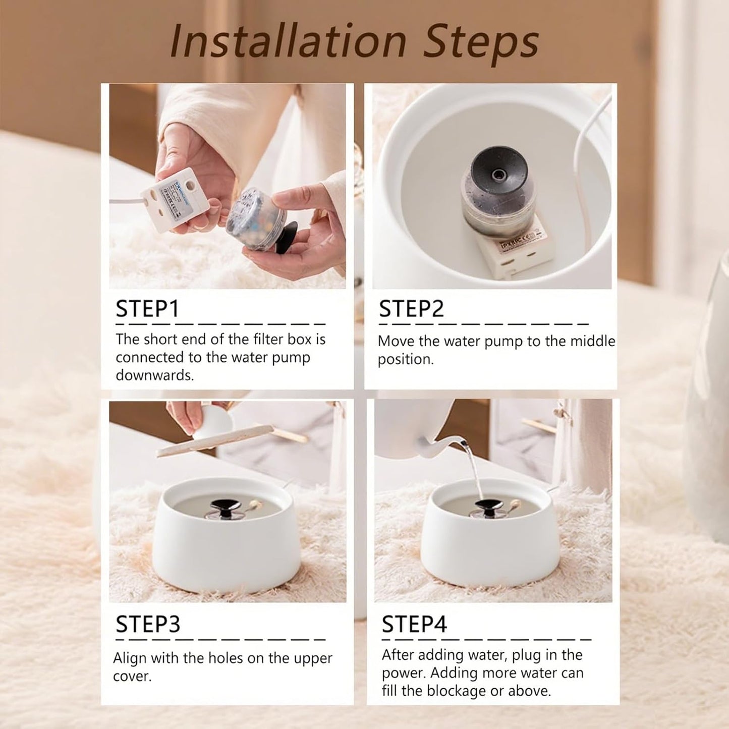 Ceramic Cat Water Fountain, 50oz/1.5L Pet Fountain Dispenser, Ultra Quiet Automatic Pet Water Dispenser with Filter, Activated Carbon Filter, Adjustab Filter, Perfect for Cats & Small Dogs