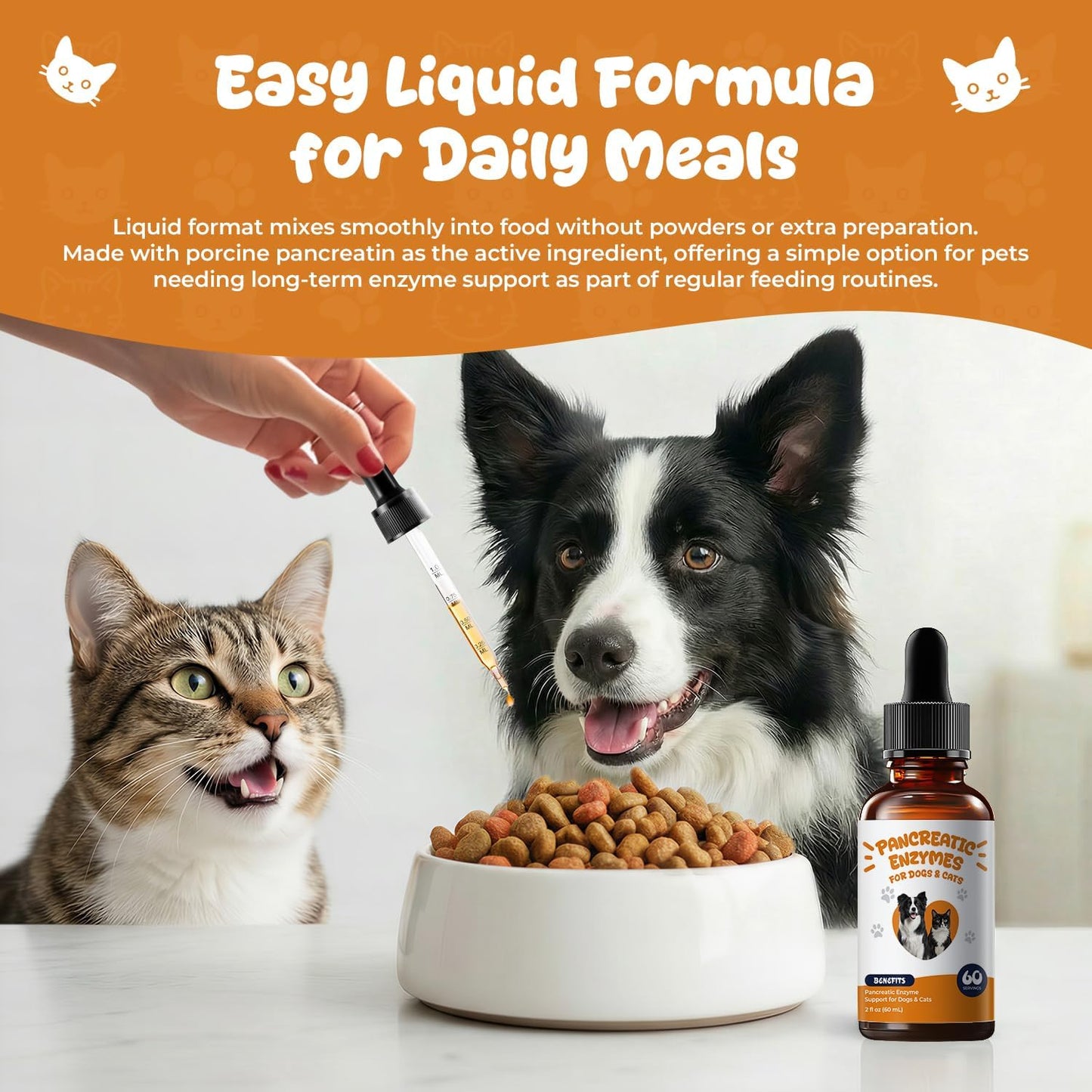 Pancreatic Enzymes for Dogs Drops – Liquid Pancreatin Digestive Enzyme Support for Pets with EPI, Supports Digestion, Weight Maintenance & Stool Consistency – 2 fl oz (60 mL)