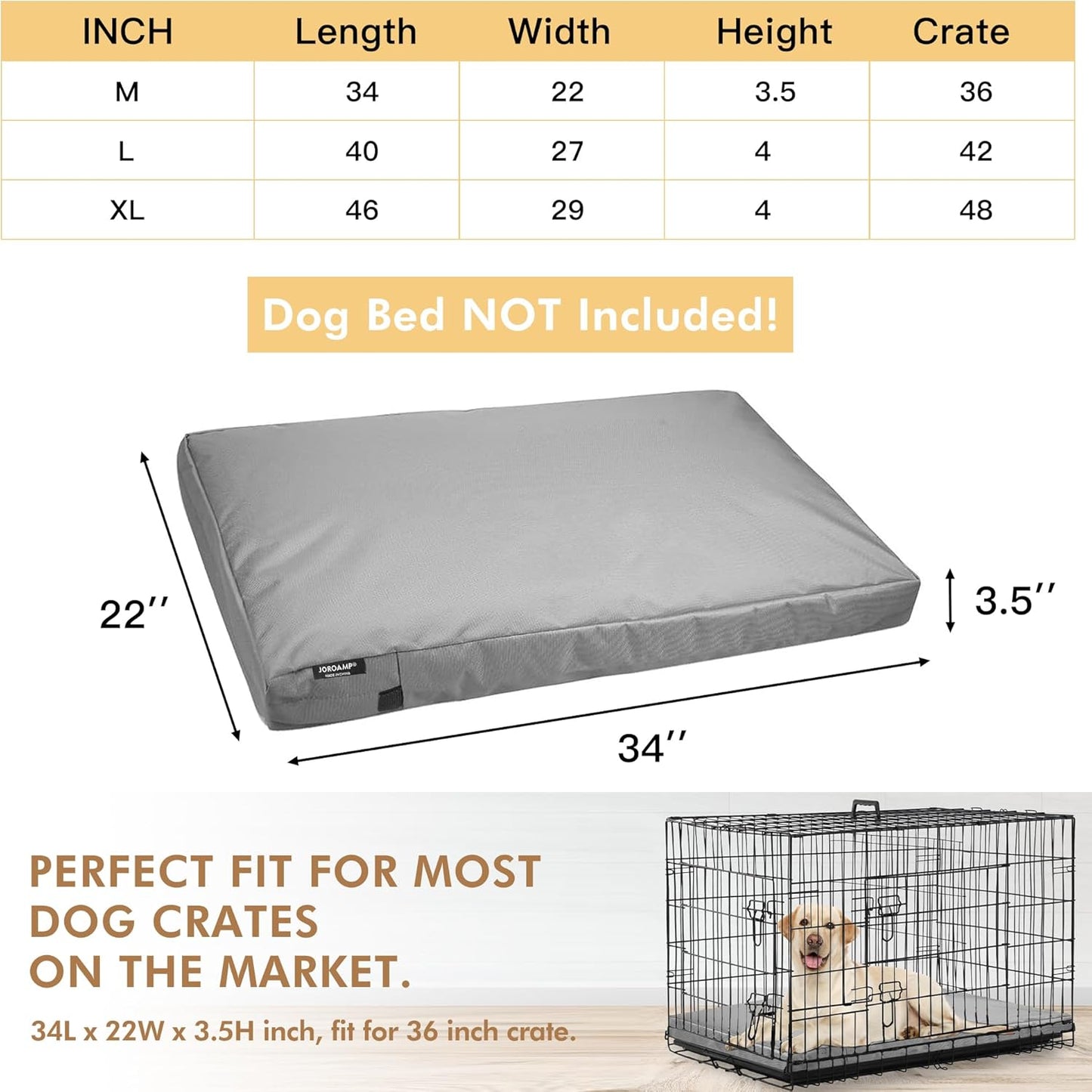 Dog Bed Covers Replacement Washable, Waterproof Removable Canvas Pet Bed Cover for Dog/Cat with Zipper, 34x22x3.5 Inches (Gray)