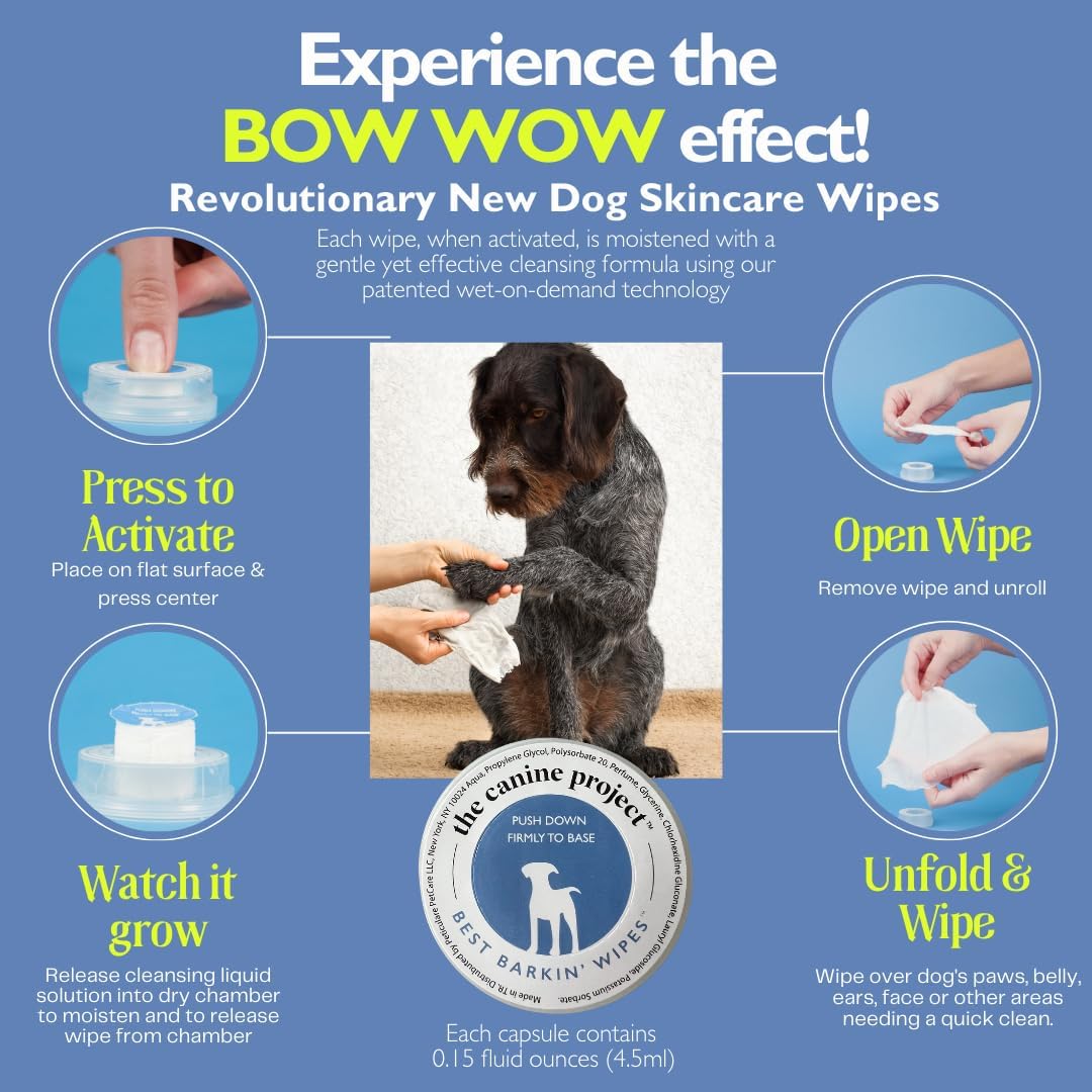 Best BARKIN' Wipes with Free Mesh Bag - Dog Wipes for Paws Ears and Butt - Micellar Aloe Scented Travel Friendly Puppy Wipes (12-Pack)