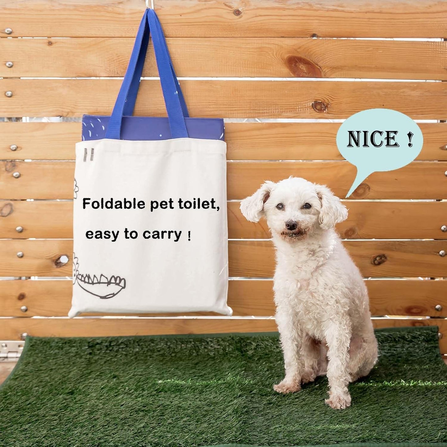 Dog Grass Pad with Tray,Foldable Dog Litter Box with High Walls,Odor Free Artificial Grass Pad for Dog Potty,No Assembly,No Spill, Waterproof, Easy to Clean (Blue star, M-36''Lx23.6''Wx16''H)