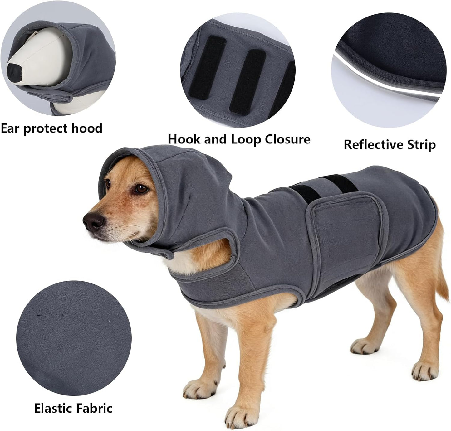 Dog Anxiety Vest Thunder Jacket for Dogs Cats Small Medium Breeds Weighted Vest with Hood pet Outfit Clothes Keep wrap Calming Vest Gray L