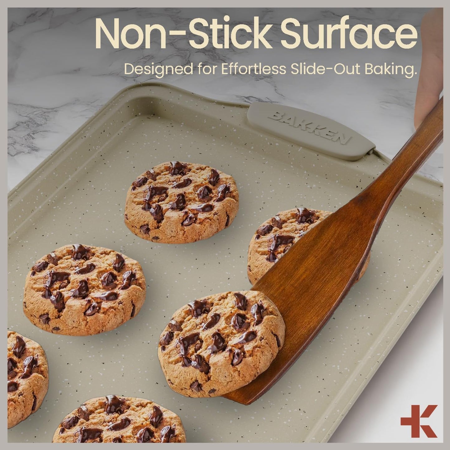 6-Piece Deluxe Nonstick Baking Pan Set - Professional Grade Carbon Steel Bakeware with White Marble Coating & Silicone Handles