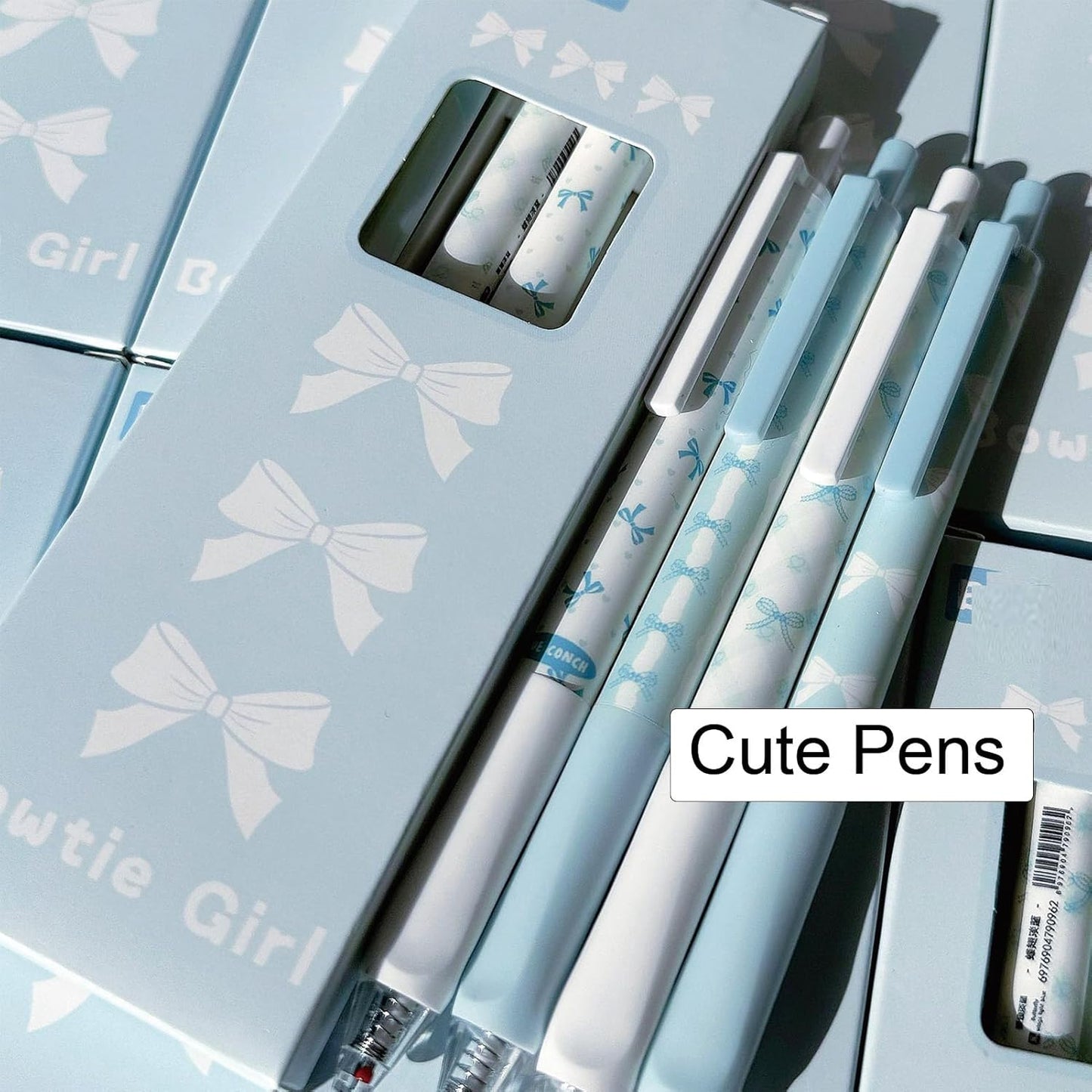 4 Pcs Cute Retractable Pens Bowknot Gel Pens 0.5mm Fine Point Black Ink Smooth Writing Pen Office School Supplies Cartoon Kawaii Blue Pen for Women Girls (Blue)