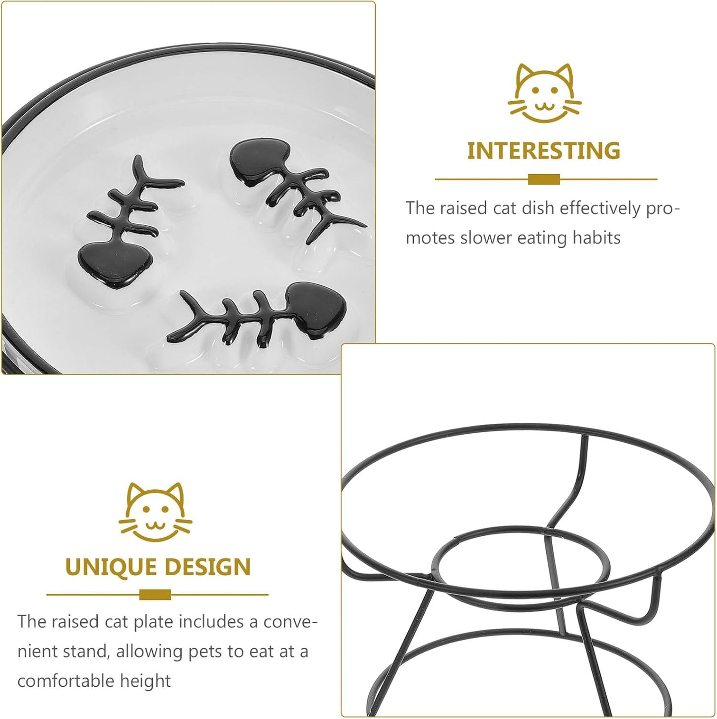 Milisten Elevated Ceramic Cat Bowl and Dog Bowl Slow Feeder with Iron Stand Raised Pet Feeding Station for Small Dogs and Cats to Promote Slow Eating and Spine Protection, Black