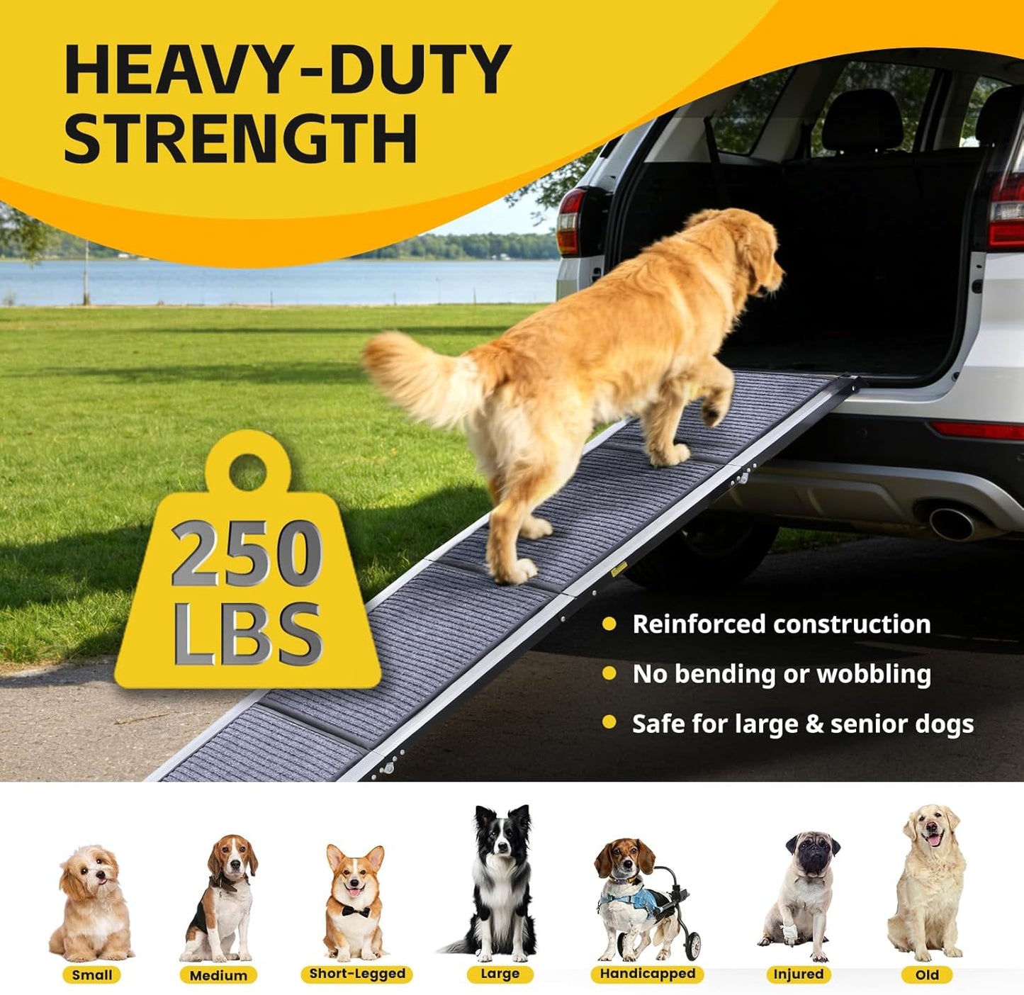 PawStep Extra Long Folding Dog Ramp 71" x 20" Portable Pet Ramp with Anti-Slip Rug Surface Heavy-Duty Aluminum Ramp for SUVs Trucks & Large Dogs up to 250 lbs 51177