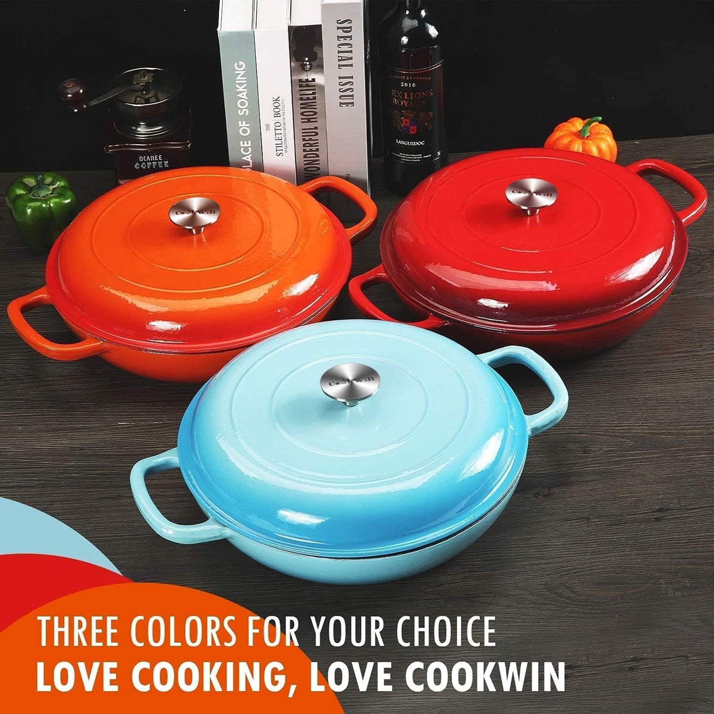 Cast Iron Casserole Braiser, 3.8 Quart Enameled Cast Iron Dutch Oven Pan with Lid, Heavy Duty and Dual Handles Skillet, Oven-Safe Porcelain Surface Casserole Dish, Red