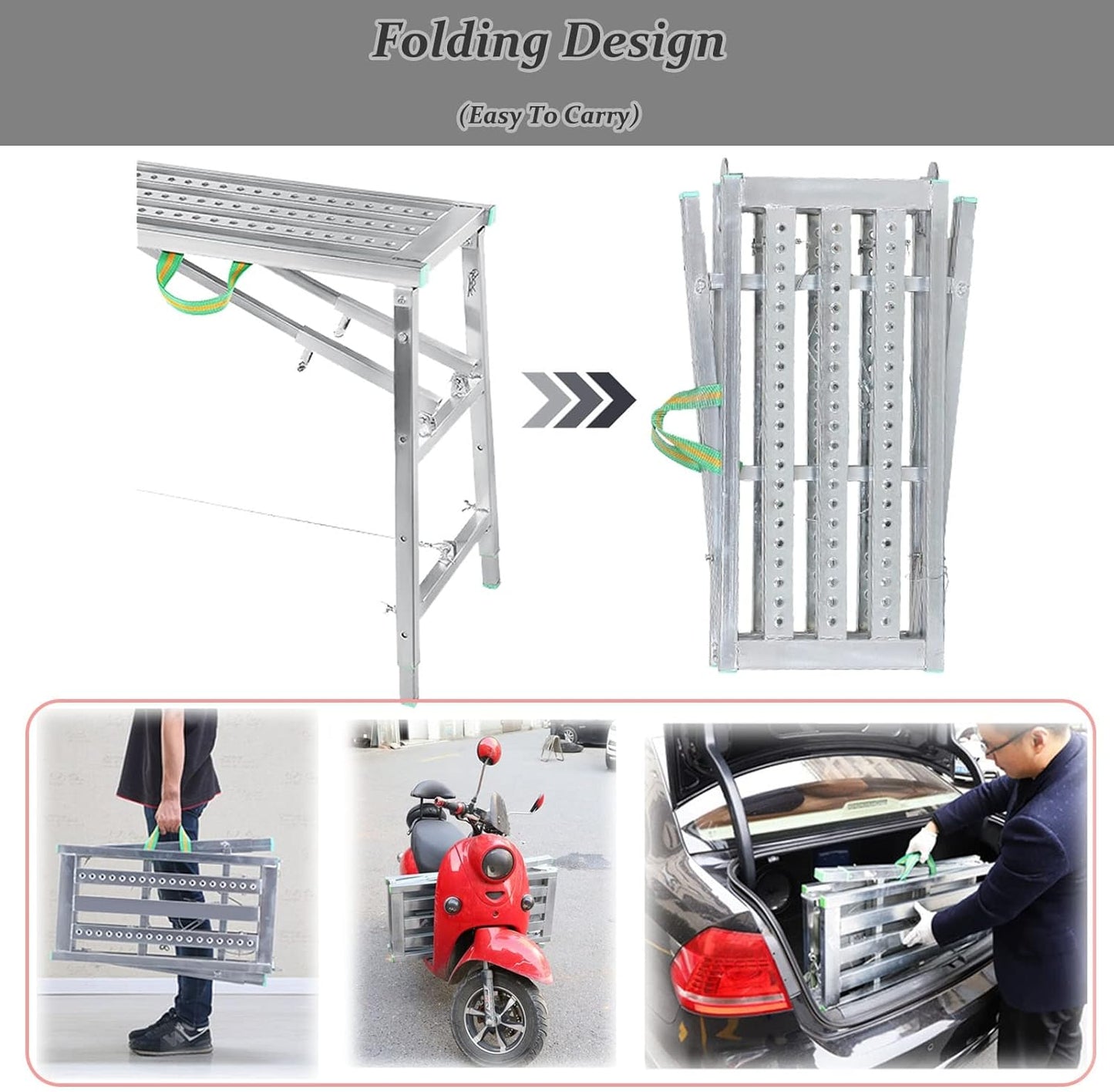 Scaffolding Equipment, Step Ladders, Portable Multipurpose Folding Scaffolding Work Platform Scaffold Tower Ladder Stool Bench Adjustable Height, Galvanized Steel Welding, 800 Lbs Maximum Load
