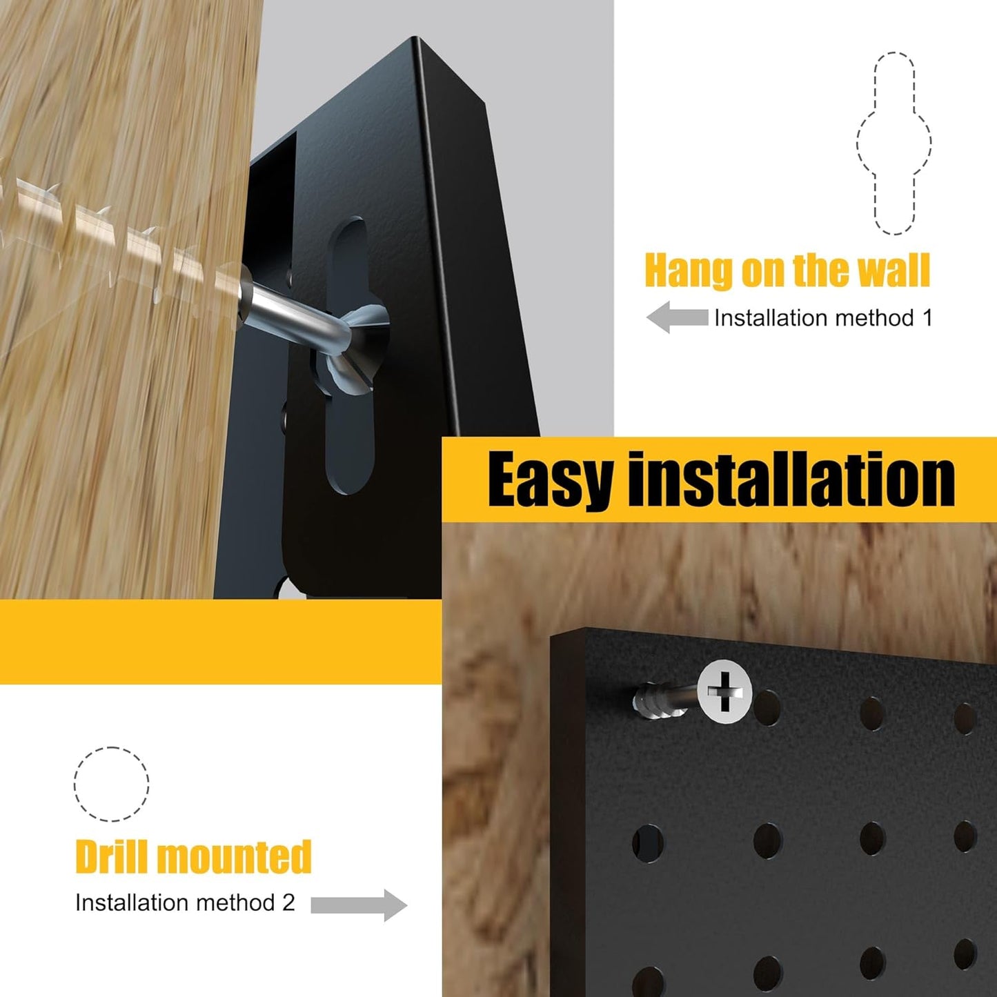 Peg Board, 4 Pack Metal Pegboard Panels with 50 Hooks, Black Pegboards Wall Organizer, Heavy Duty Peg Board for Walls Home, Garage Tool Storage, Office Organization, Craft Room, Kitchen