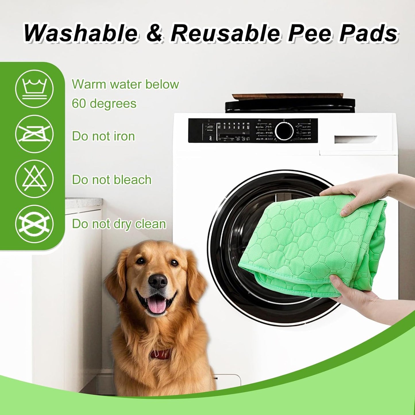 Enmaipet 2 Pack 40"x28" Green Extra Heavy Absorbency Washable Underpads, Waterproof Quick-Drying Reusable Incontinence Bed Pads Dog Pee Pads & Non-Slip Pet Training Pads for Dogs, Cats, Seniors, Bunny