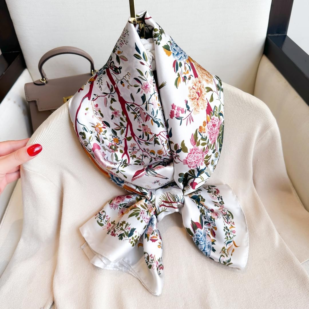 Elegant Silk Scarf Shawl for Women Lightweight Floral Satin Scarf Trendy Silky Scarves Headscarf Neck Shawls Wraps
