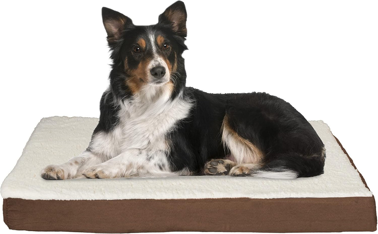 PETMAKER Orthopedic Dog Bed – 2-Layer Memory Foam Dog Bed with Machine Washable Sherpa Top Cover – 36x27 Pet Mattress for Large Dogs up to 65lbs (Brown)