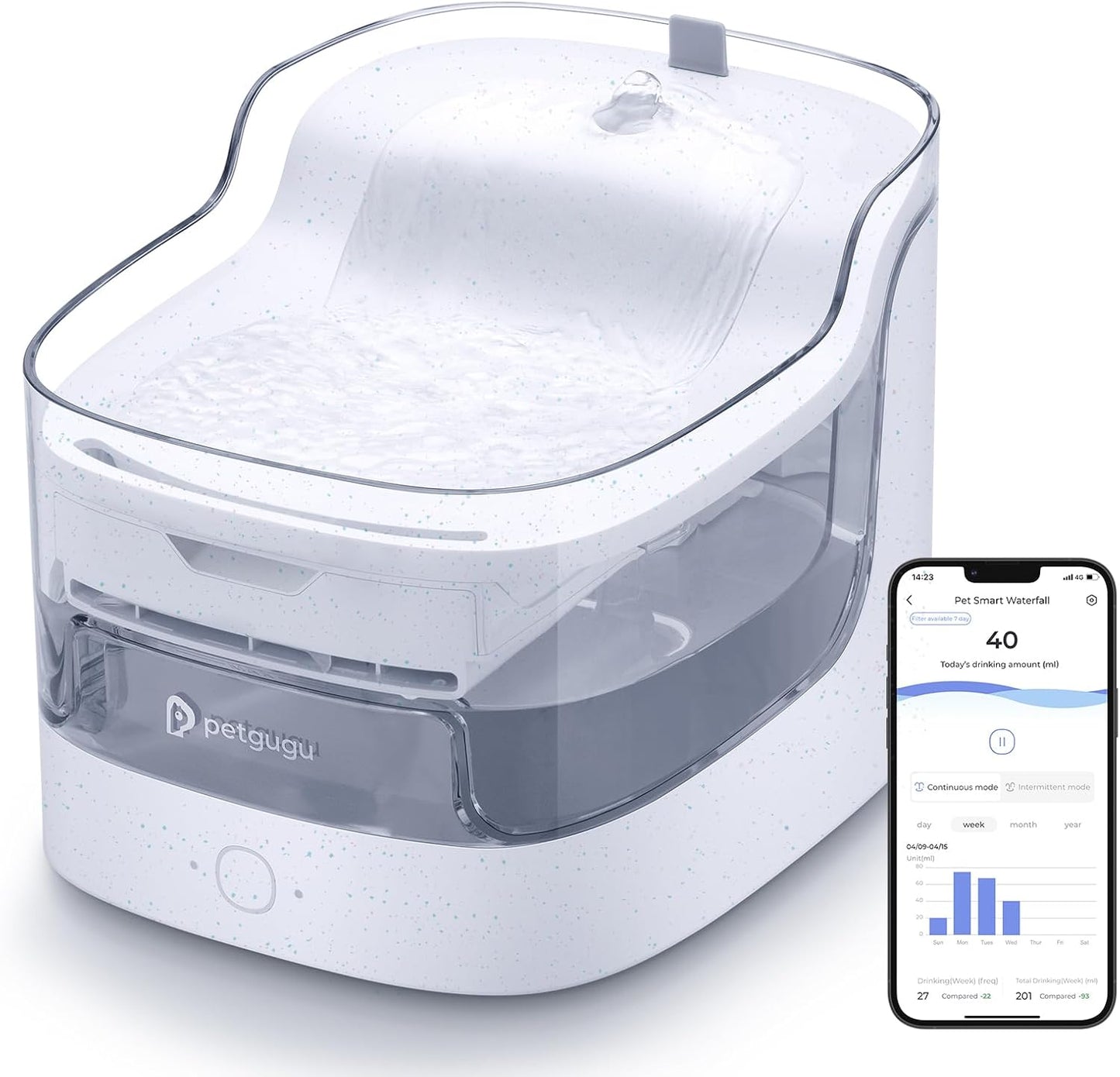 2L Cat Water Fountain Smart App Control,8 Layers Filtration Automatic Water Dispenser for Cats Dogs pet Water Fountain Wireless Pump 2.4G WiFi PF1