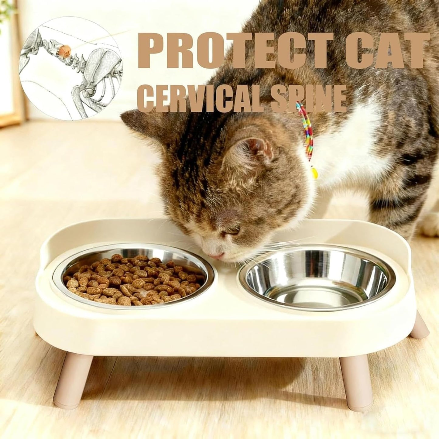 Elevated Pet Food Bowls - Stainless Steel Cat Dishes, Raised Stand with Comfortable Height, Kitten Feeding Set with Non-Slip Base, Dog Cat Dining Station, Food Bowls for Home Apartment Garden Patio