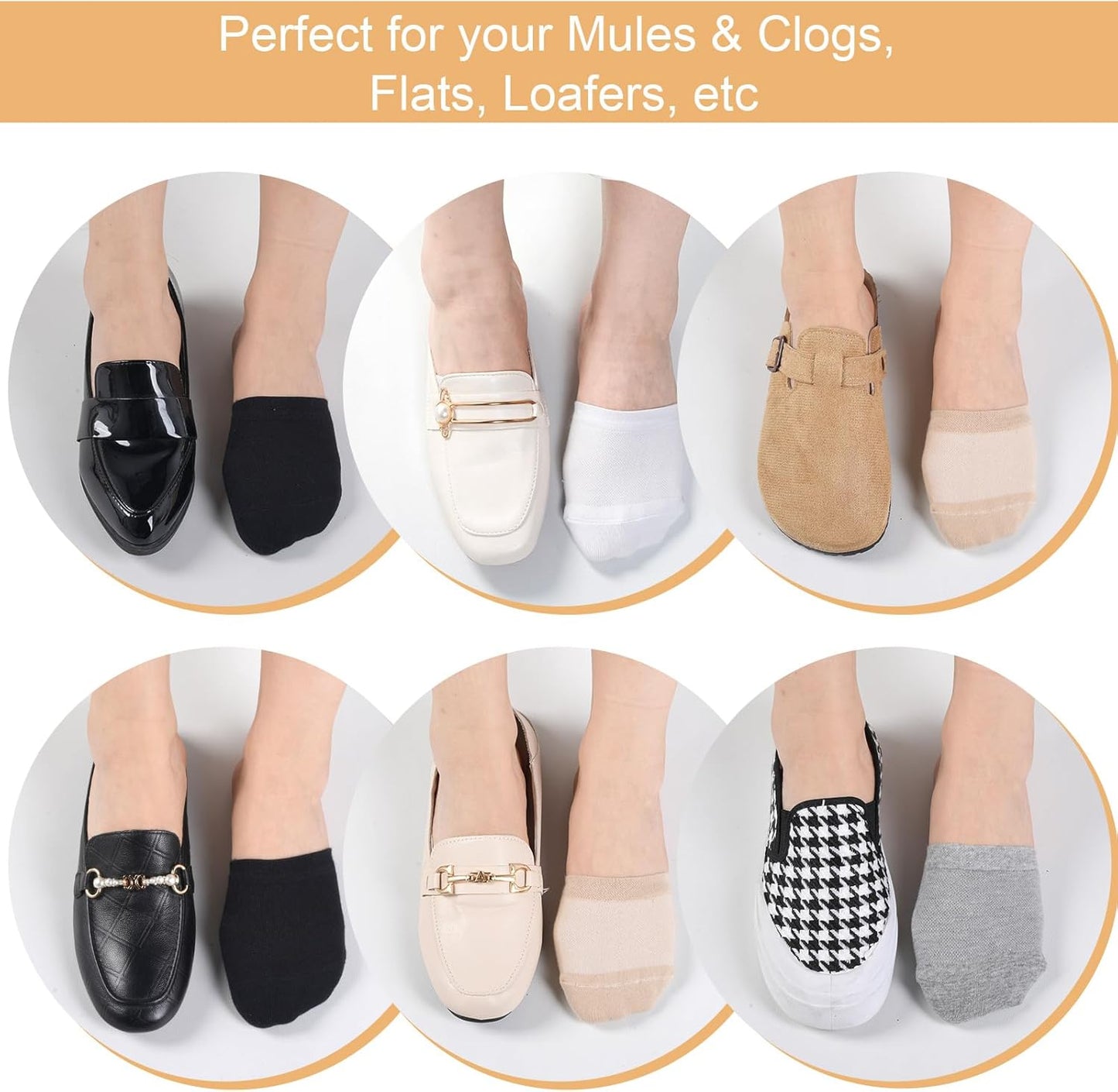 Toe Socks Womens for Mules, Half Socks Toe Topper Covers No Show Invisible Non-slip Liners for Clogs 4/6/8 Pairs