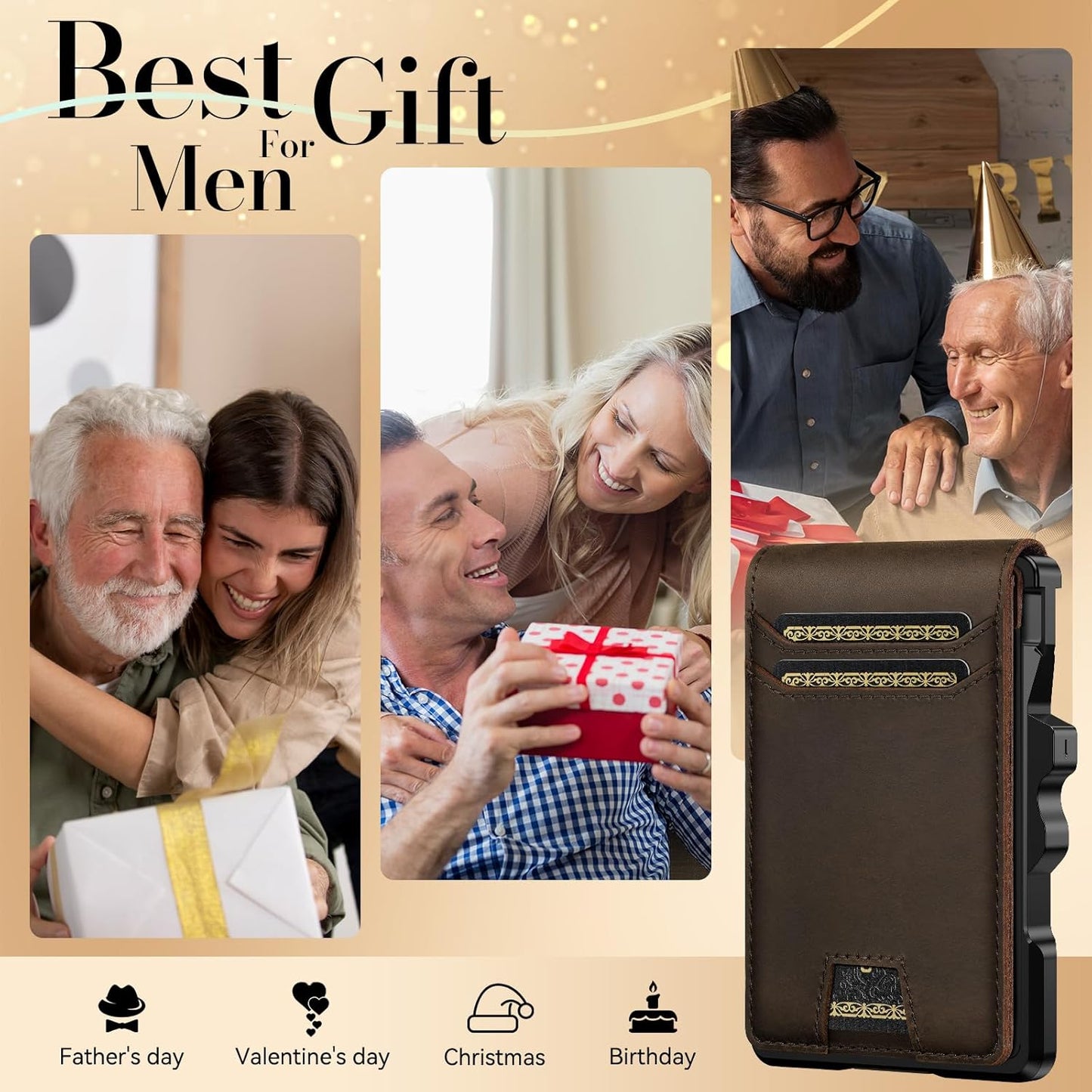 furid Genuine Leather Wallet for Men: Slim RFID Minimalist Wallets with Money Clip - Smart Pop Up Credit Card Holder for Front Pocket - Gifts for Husband Father on Birthday Anniversary