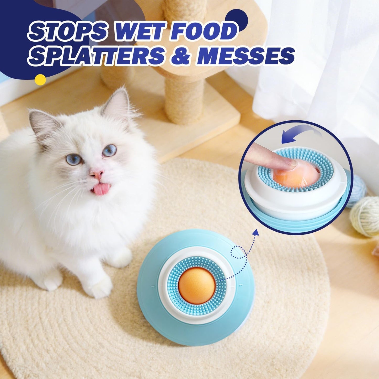 Cat Liquid/Wet Food Licking Bowl, Slow Feeding Pet Bowl, Cat Lick Ball Bowl, Non-Slip Design, Slow Eating, Pet Anxiety Relief Toy, Interactive Cat Bowl（Yellow Ball）