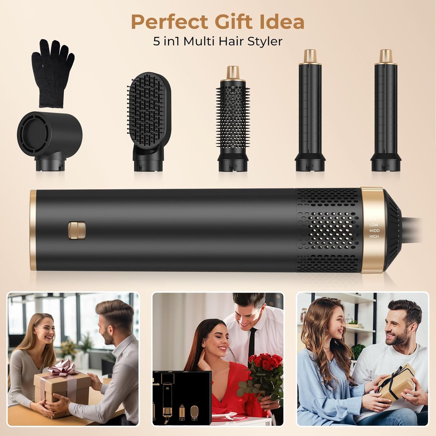 5 in 1 Hair Dryer Brush Set, Negative Ion Blow Dryer Brush Upgrade Hot Air Brush Air Styler Curling Wrap Air Curler, Curling Iron Hair Styling Tools As A Gift for Straight/Curl/Drying/Smoothing