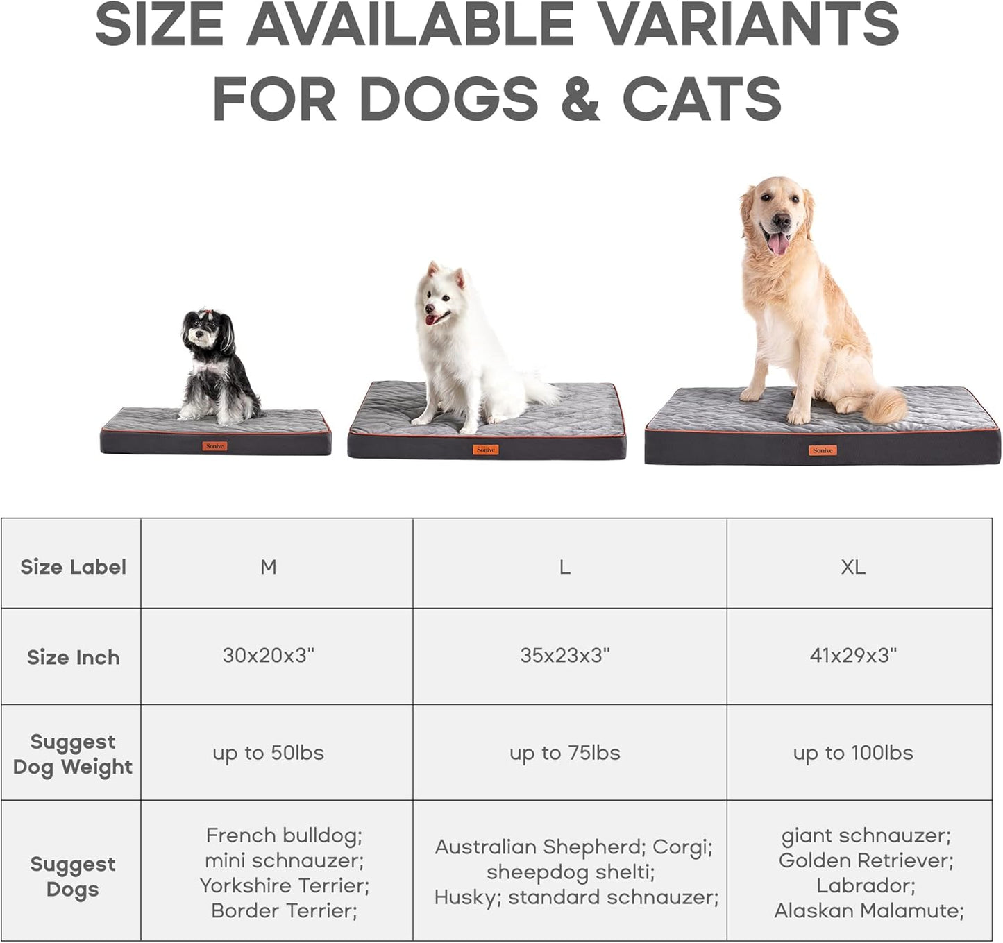 Sonive Extra Large Size Dog & Cat Bed, Egg-Crate Foam Orthopedic Dog Bed, Waterproof Quilted Comfortable Pet Bed Indoor & Outdoor Use, Machine Washable & Removable Cover Non-Slip Grey+Orange