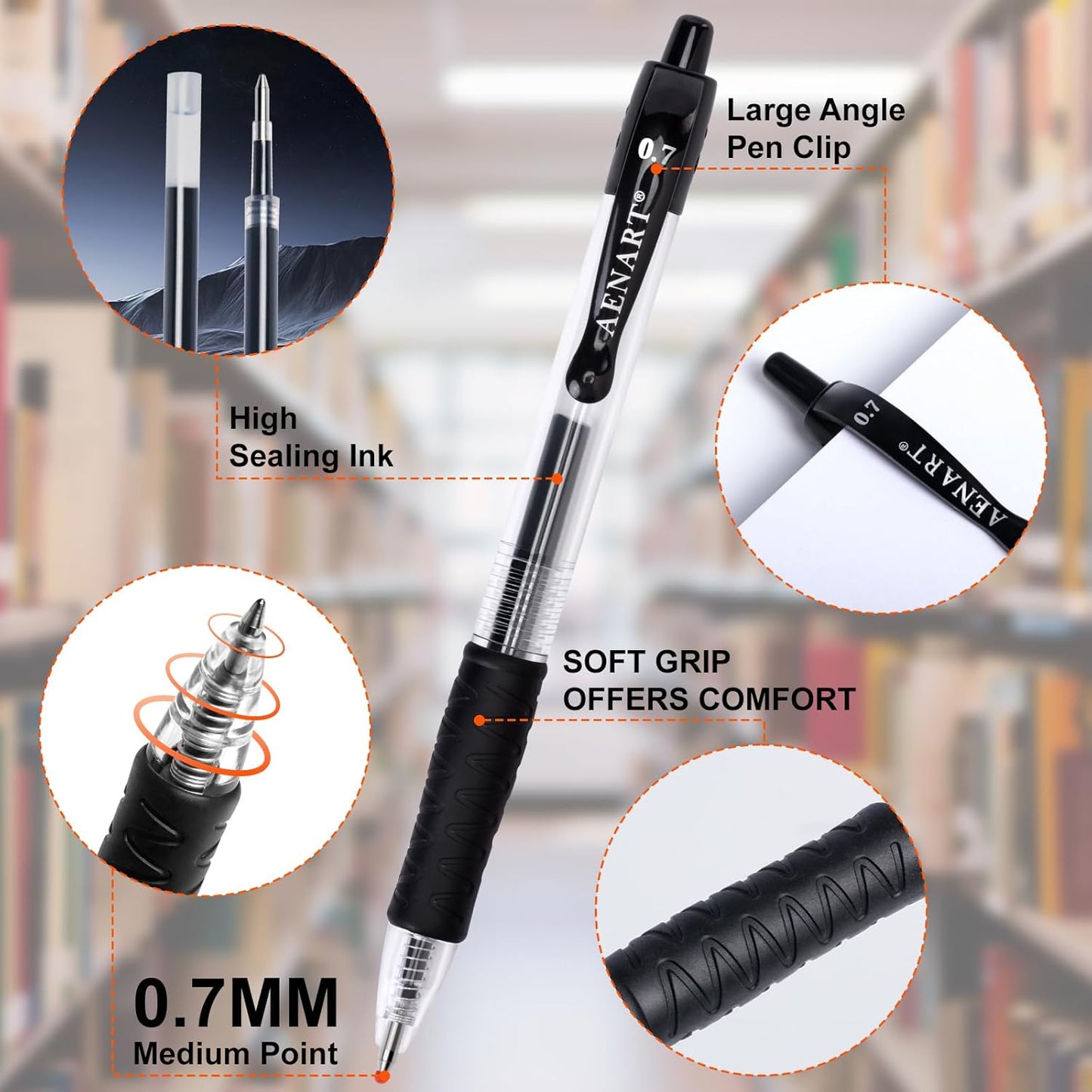 Aen Art Gel Pens, 30 Pack Black Gel Pen Fine Point, Retractable Gel Ink Rollerball Pens for Smooth Writing (0.7mm) Back to School Supplies