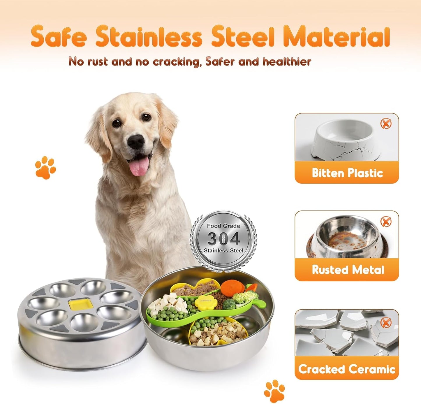 NPET Slow Feeder Dog Bowls for Large Dogs, Stainless Steel Pet Bowls Suitable for Dry, Wet, and Raw Food, Detachable Puzzle Toy for Food Training