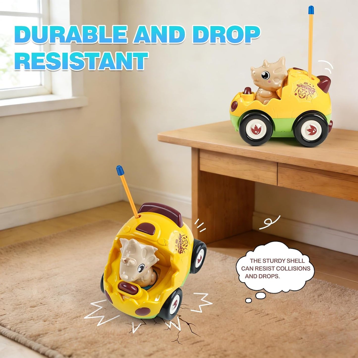 Remote Control Dinosaur Car Toy for Toddlers - Birthday Gift for Boys Ages 18+ Months, 2 3 4 5 Year Old - RC Dino Vehicle with Lights and Music, Easy Control Toy for Kids