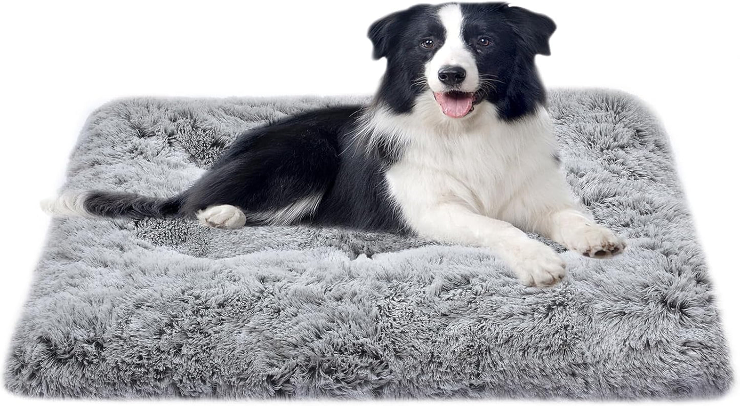 Dog Bed for Medium, Small Dogs Breeds,Deluxe Plush Dog Crate Beds, Comfy Kennel Pad, Washable Pet Sleeping Mat, Non-Slip Bottom, Grey 36 X 24 in