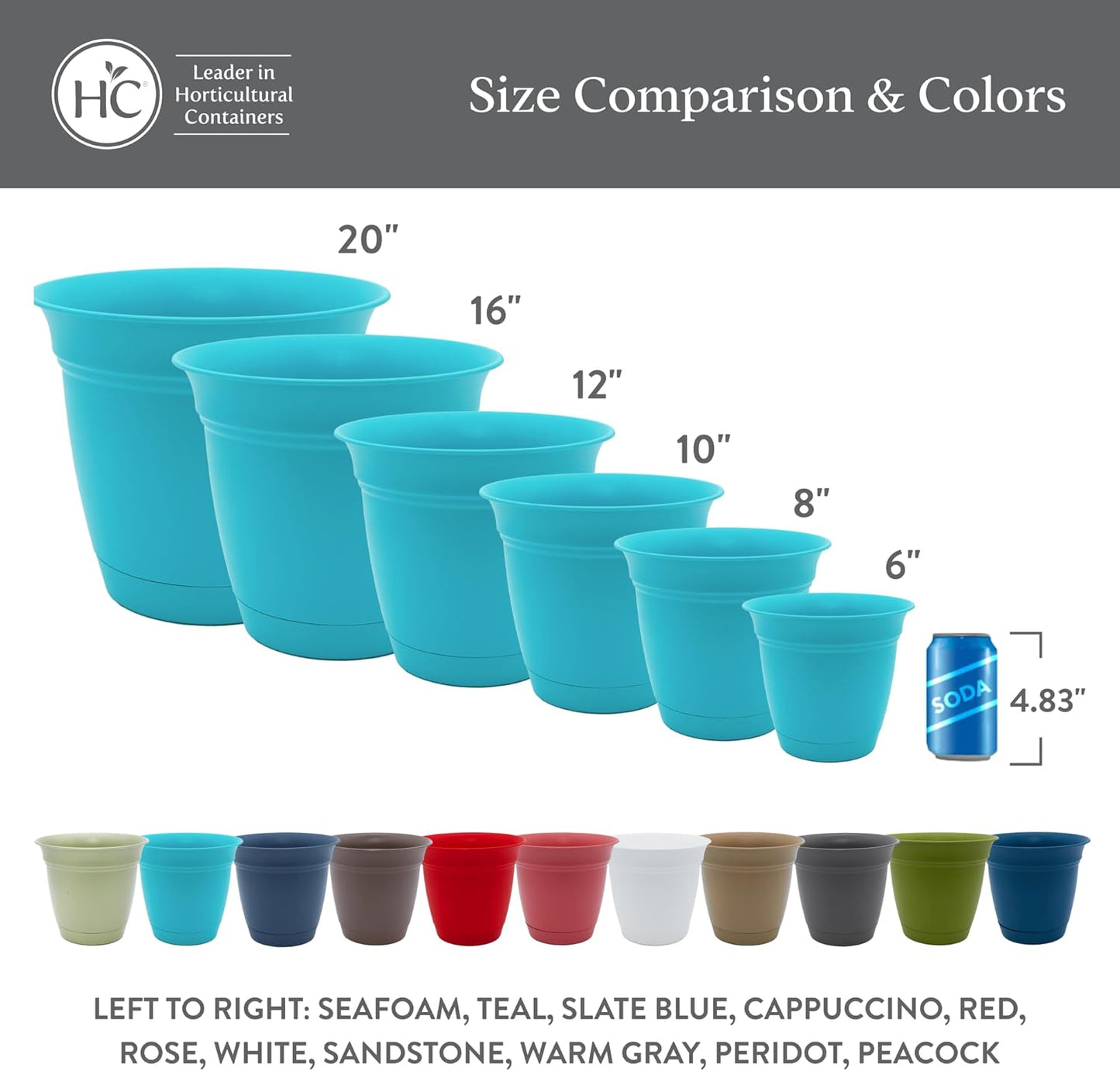 The HC Companies Eclipse Round Planter With Saucer - Outdoor & Indoor Plant Pot with Drainage Holes - Lightweight, UV-Resistant Plastic Pots For Plants, Flowers & Herbs (12" Teal, Pack of 1)